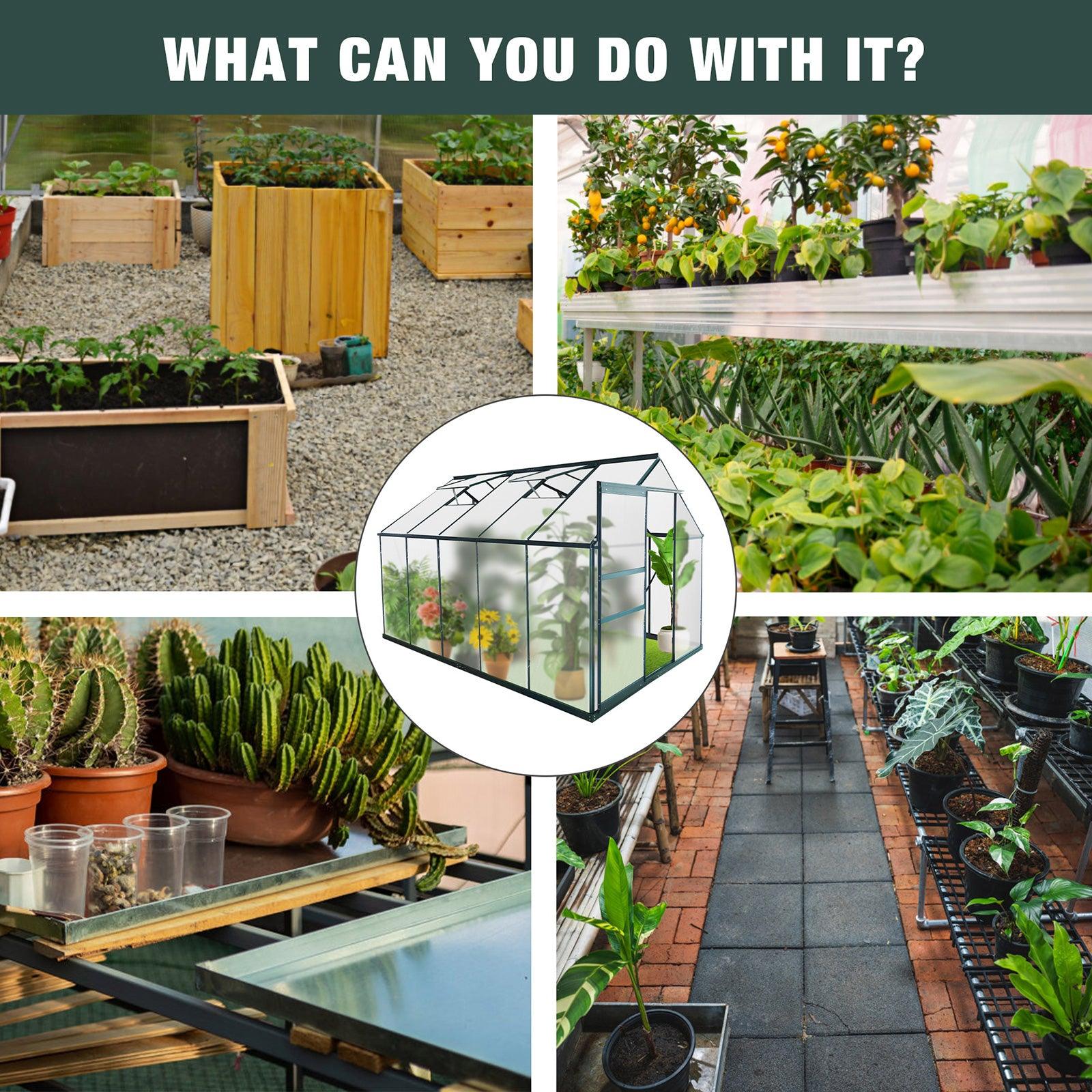10x6 ft Walk-in Outdoor Greenhouse with Sliding Door, Vent Window, Rain Gutter - Luckyermore