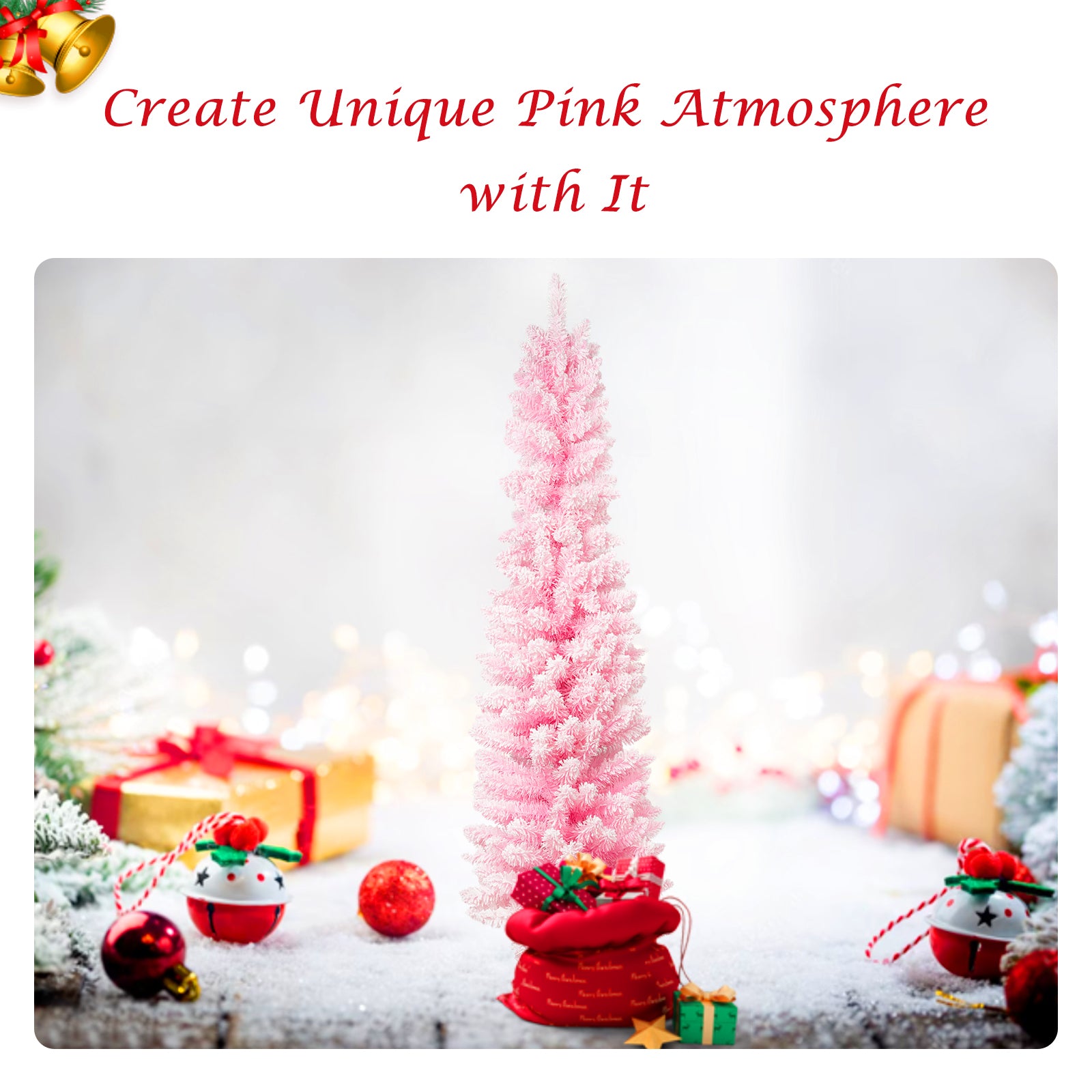 6.9ft Pink Artificial Christmas Tree Xmas Tree with 450 Branch Tips Metal Stand