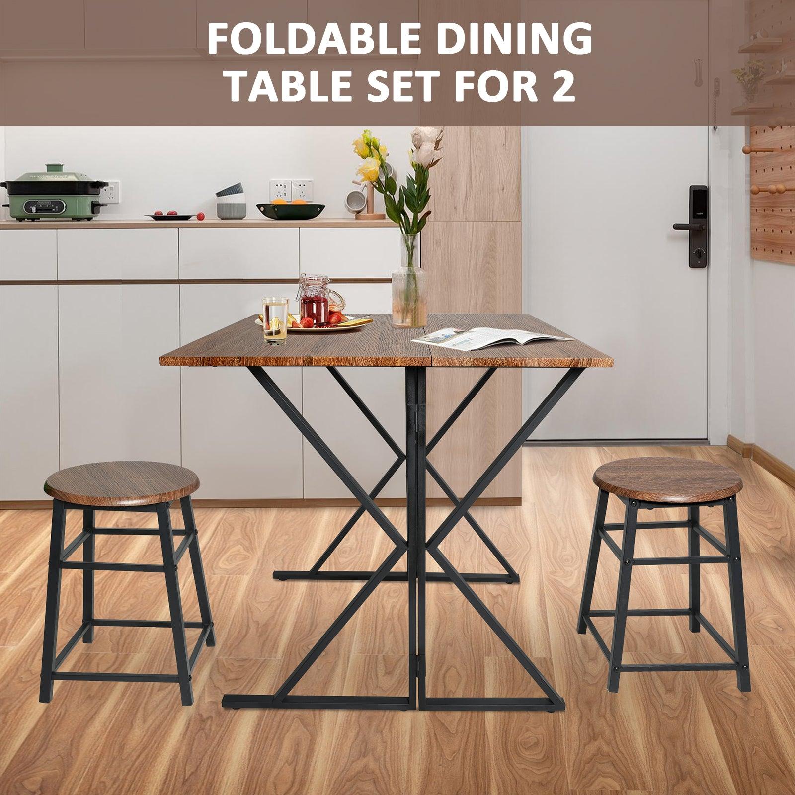 LUCKYERMORE Drop Leaf Dining Table Set for Small Space, 35.4" Drop Leaf Table with 2 Stools