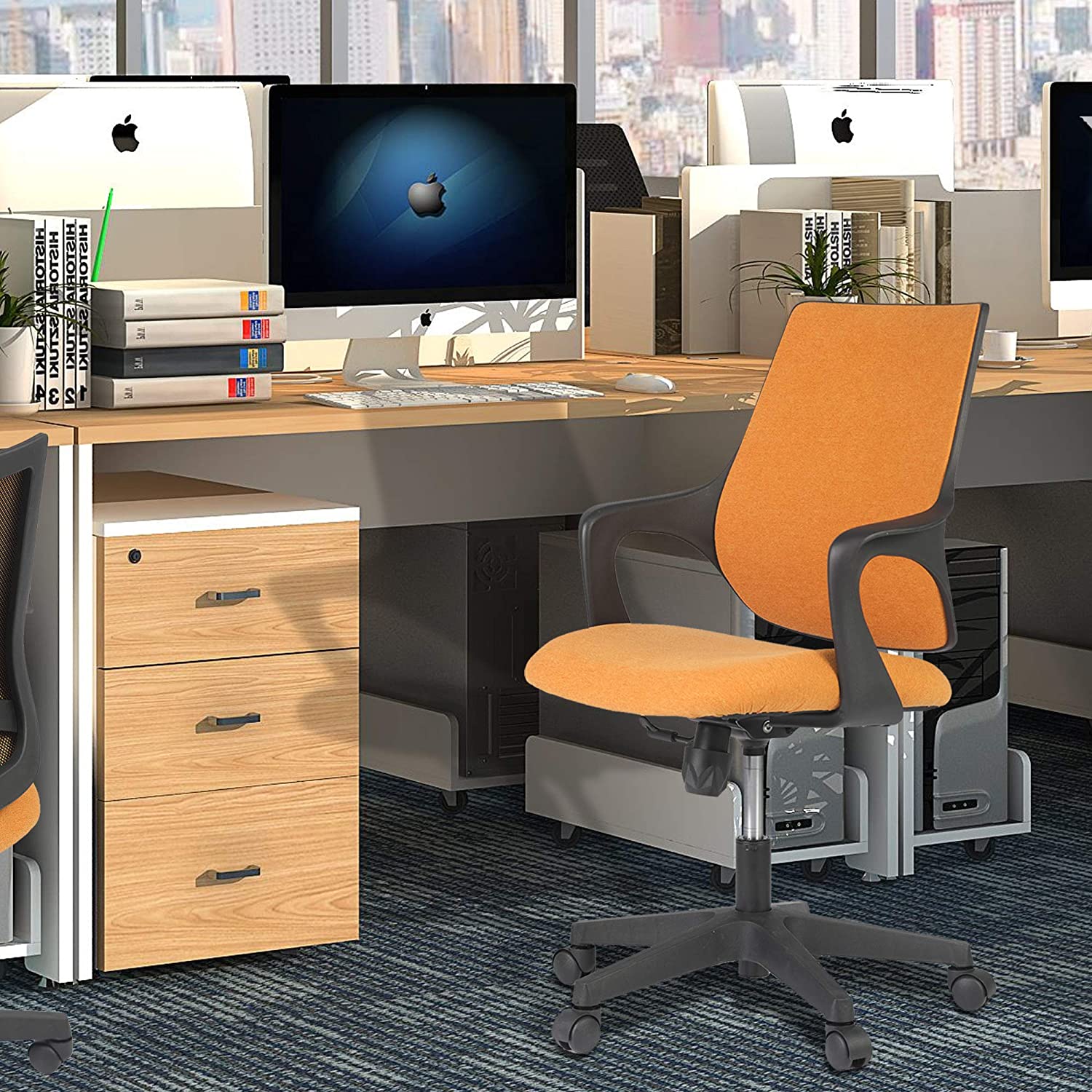 Height Adjustable Swivel Ergonomic Office Desk Chair with Cuddle Back and Padded Seat, Orange