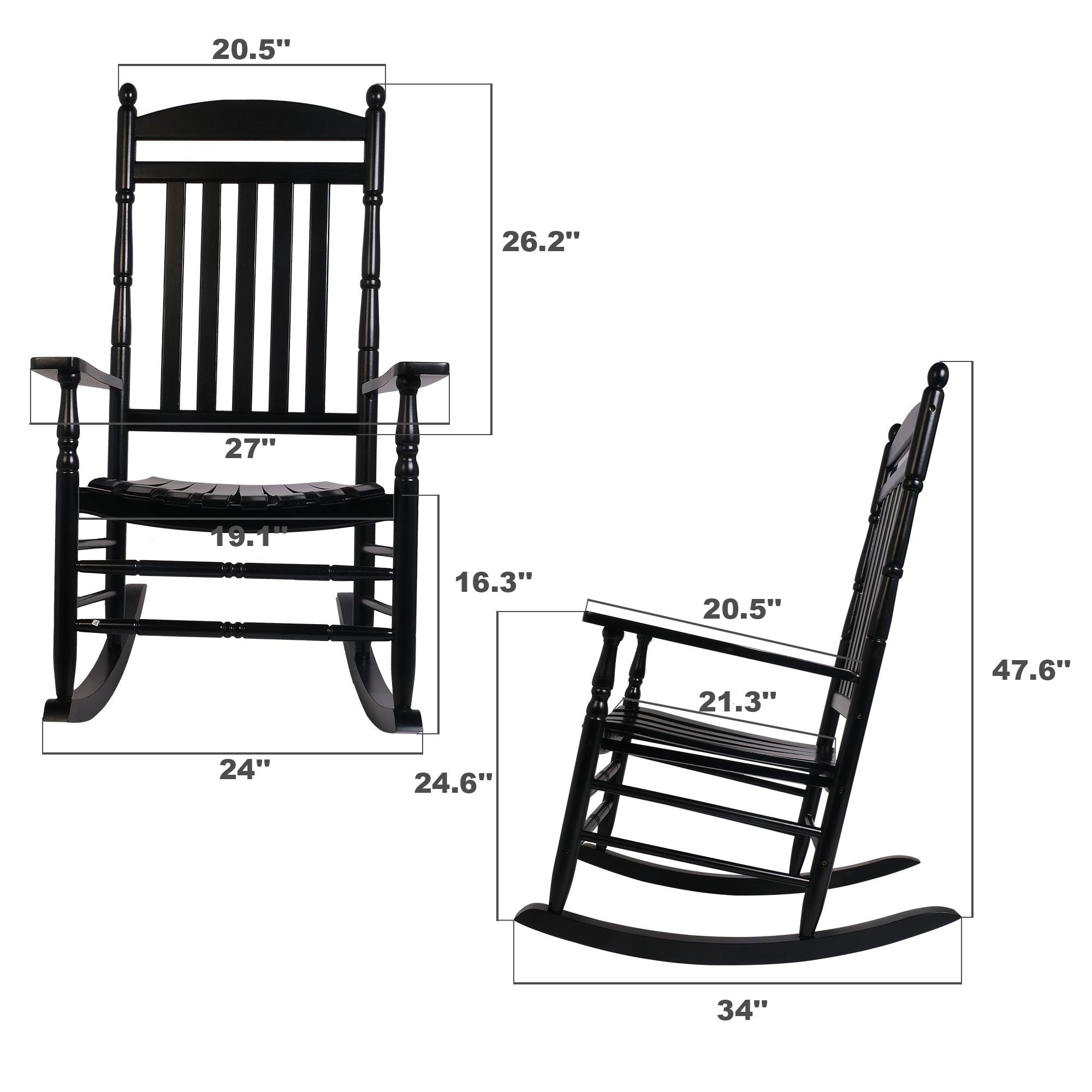 LUCKYERMORE Set of 2 Outdoor Rocking Chairs Wooden High Back Rocker with Armrest for Garden Patio, Black