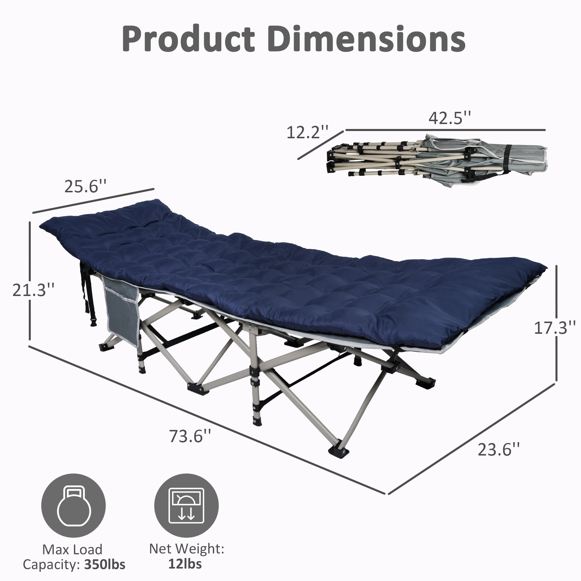 LUCKYERMORE Portable Folding Camping Cots Sleeping Cots with Removable Mattress Carry Bag, Dark Blue