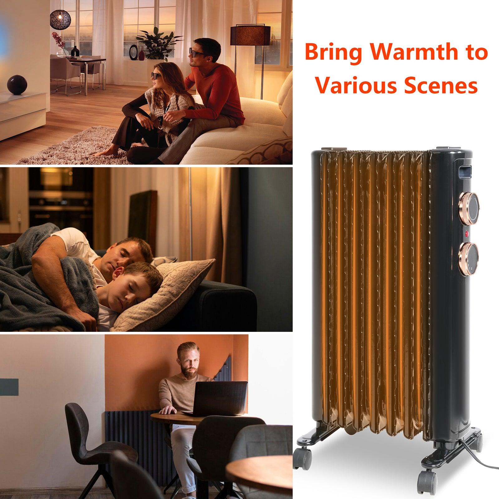 LUCKYERMORE 1500W Oil Filled Radiator Heater with 3 Heating Modes Portable Electric Space Heater, Black
