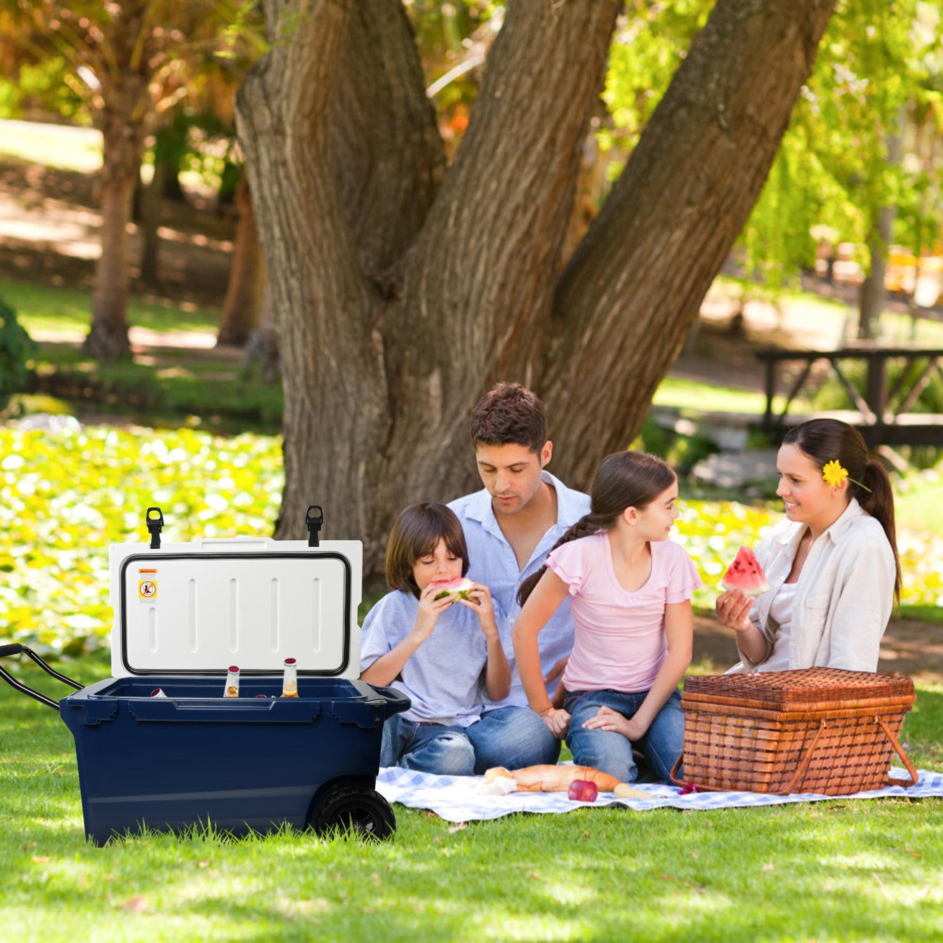Luckyermore 50QT Portable Ice Cooler Box with Wheels and Handle Ice Chest for Camping for Outdoor Fishing Travel