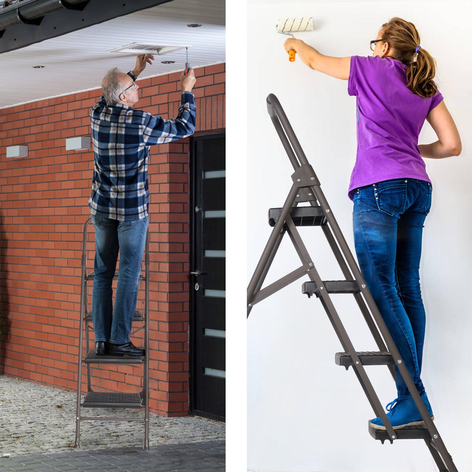 4 Step Portable Folding Ladder Step Stool with Wide Anti-Slip Pedal and Handgrip - Luckyermore