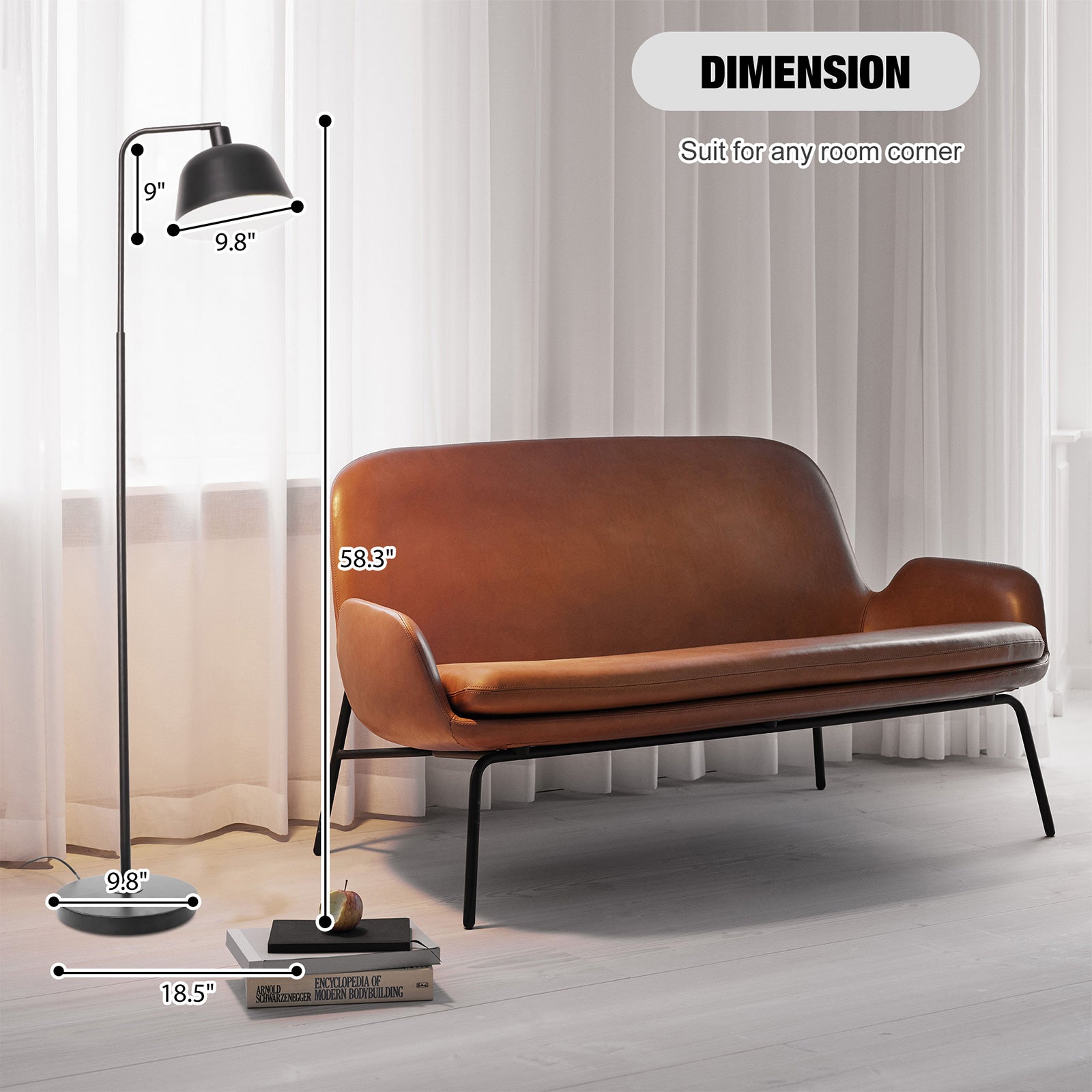 Standing Floor Lamp with Adjustable Metal Shade 8W LED Bulb Foot Switch Tall Stand Up Floor Lamp, Black