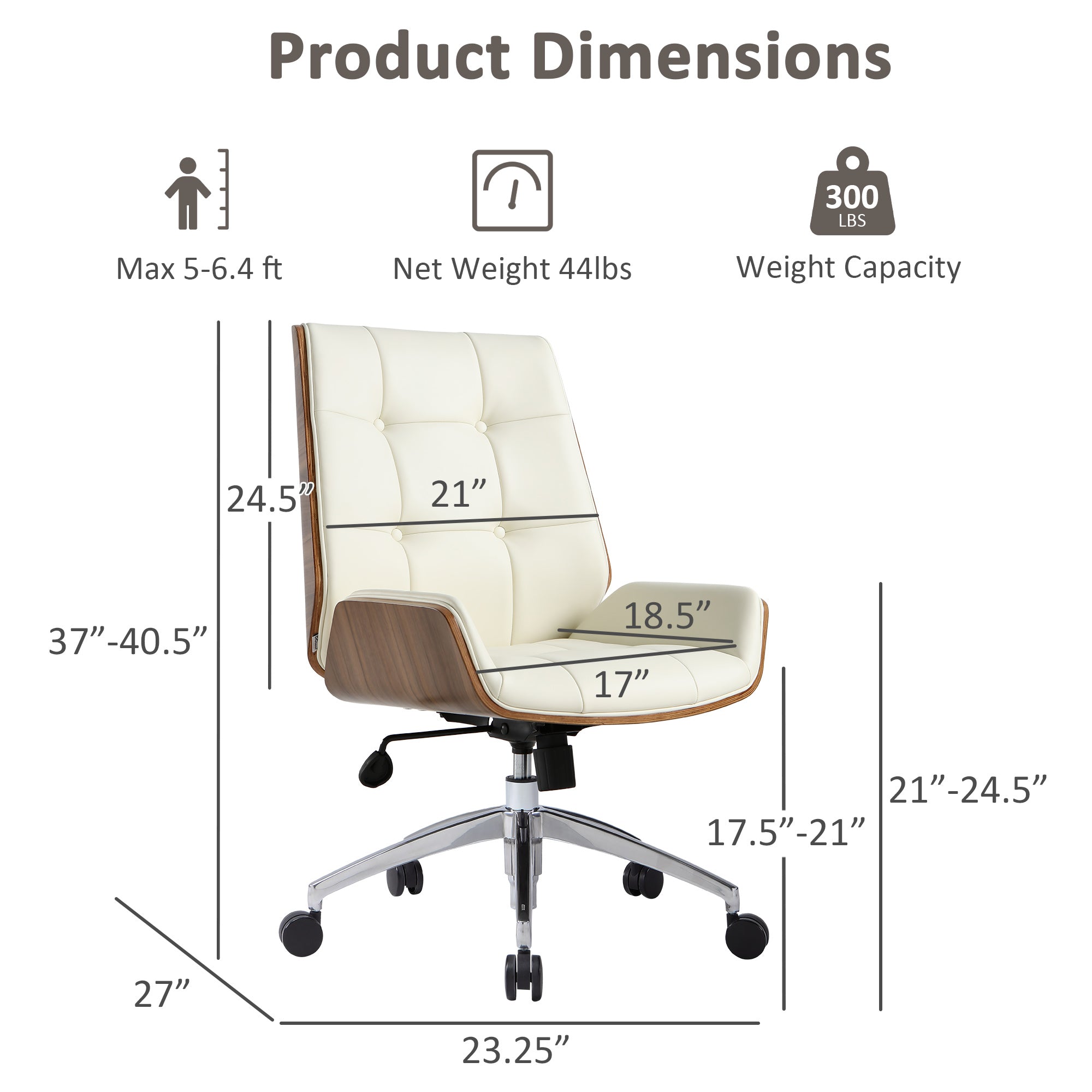 Executive Ergonomic Office Leather Chairs with Tilt and Height Adjustable, Cream White