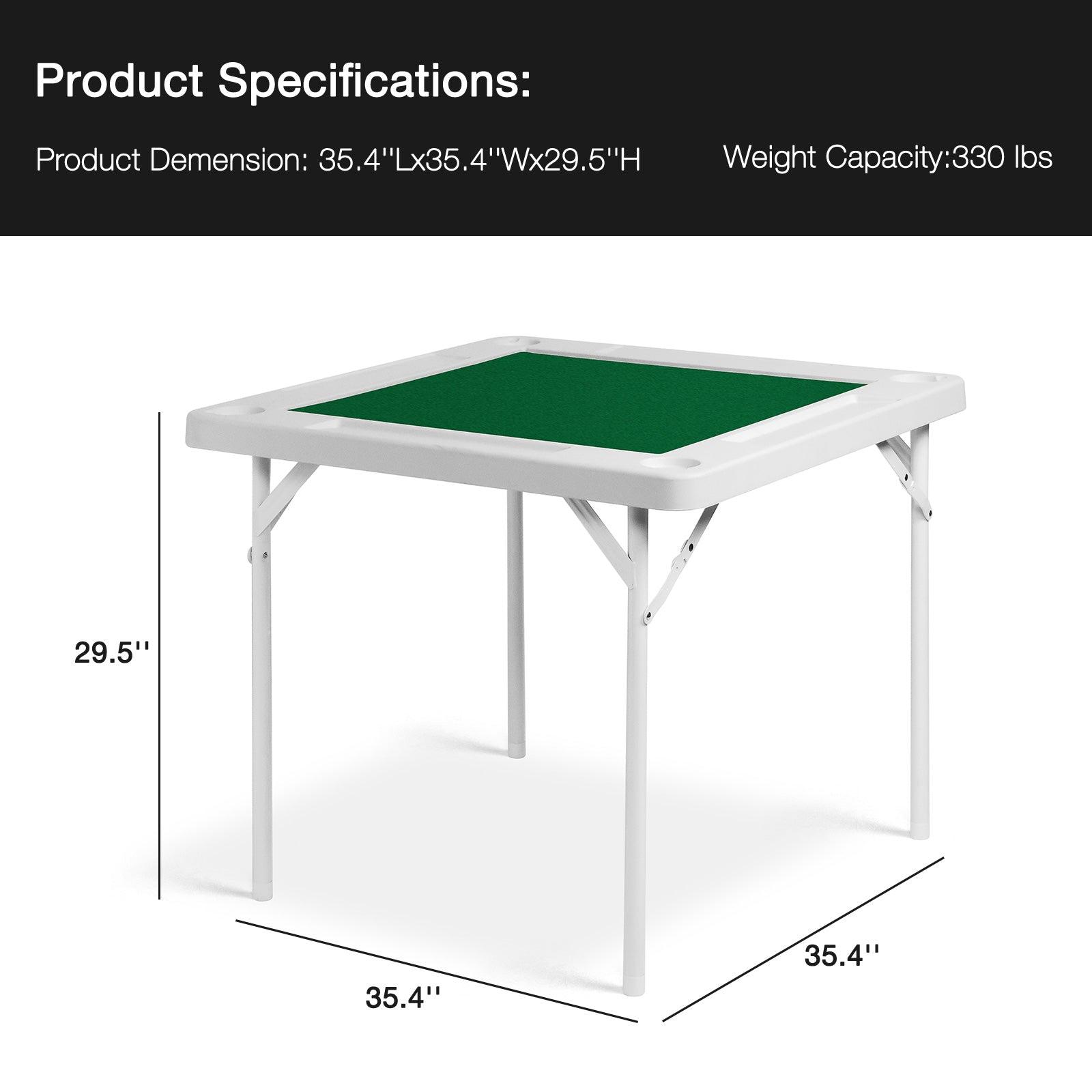 LUCKYERMORE 35.4" Folding Mahjong Table Square Poker Table with Cup Holders and Chip Trays