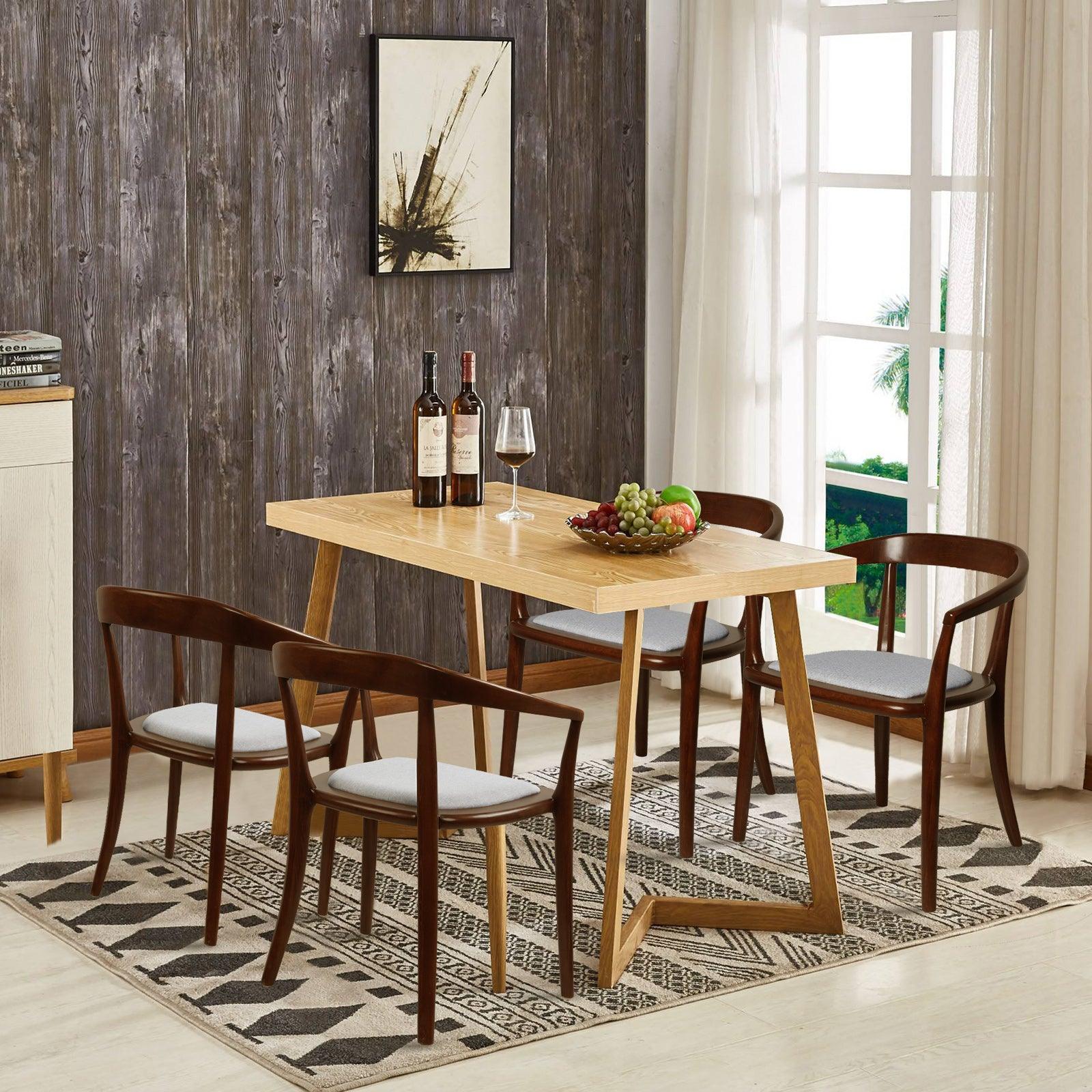 LUCKYERMORE Mid Century Dining Chair Beech Wood Upholstered Side Chair with Armrest, Beige