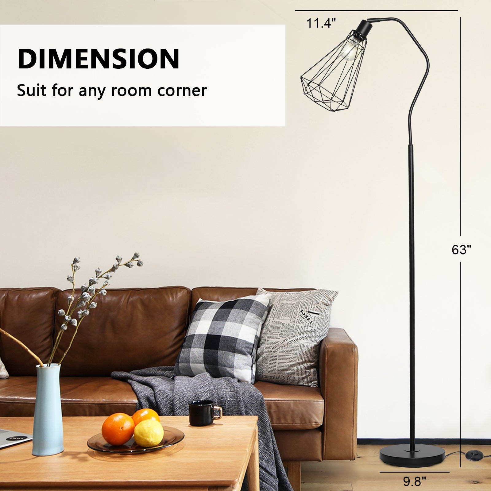 Minimalist Standing Floor Lamps with Adjustable Head Foot Switch Metal Tall Stand Up Reading Lamp, Black