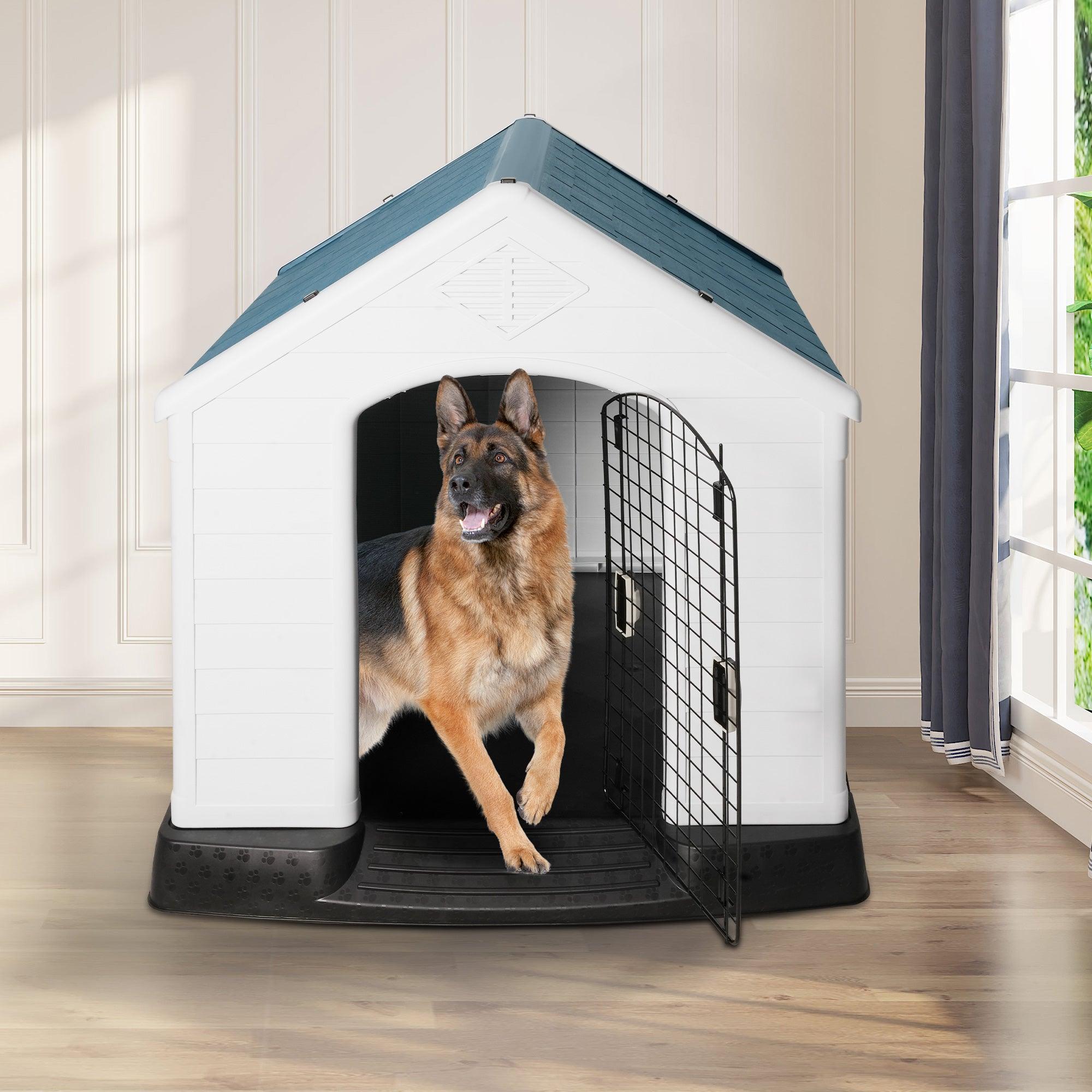 Extra Large Outdoor Dog House Plastic Waterproof Kennel, 42.5"L x 46"W x 45"H