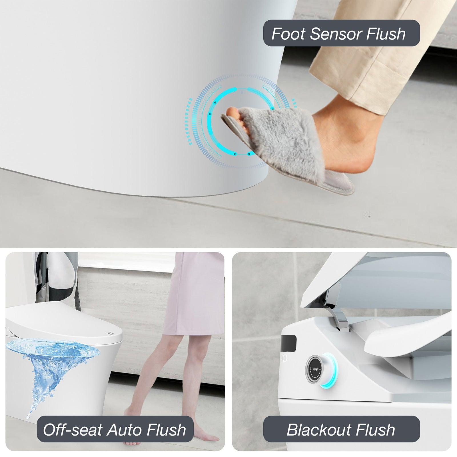 Electronic Smart Toilet Bidet with Heated Seat, Off-Seat Auto Flushing & Dryer, One Piece Bidet with Self-Cleaning Nozzle, LED Night Light - Luckyermore