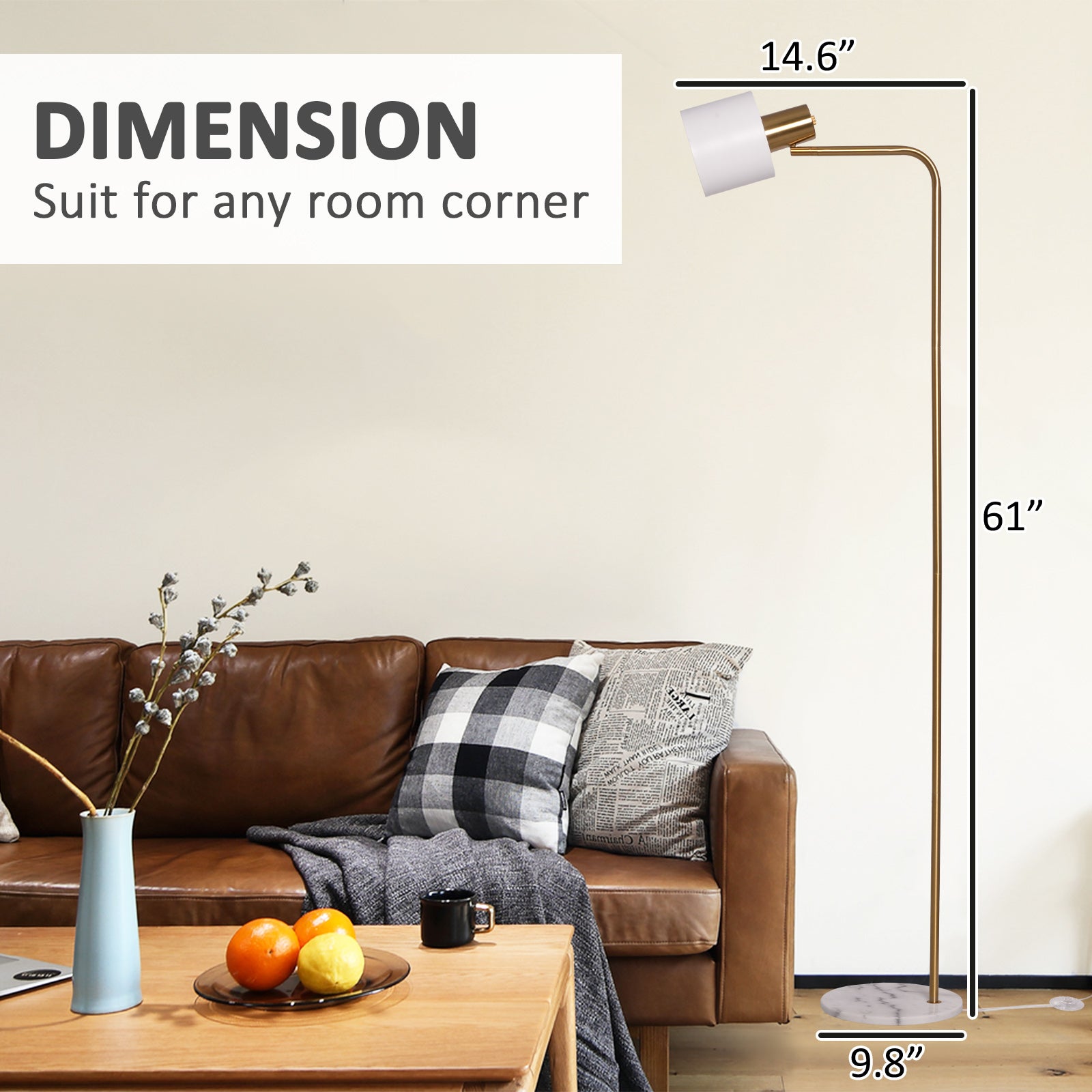Modern Standing Floor Lamp with Adjustable Metal Shade 8W LED Bulb Foot Switch Tall Stand Up Floor Lamp, White