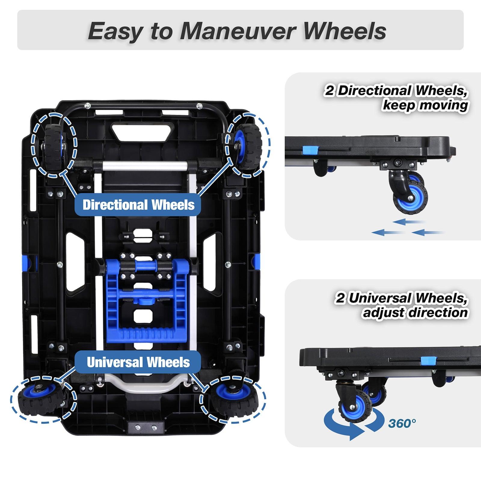 Portable Platform Hand Truck Foldable Hand Cart Dolly with 360° Swivel Wheels - Luckyermore