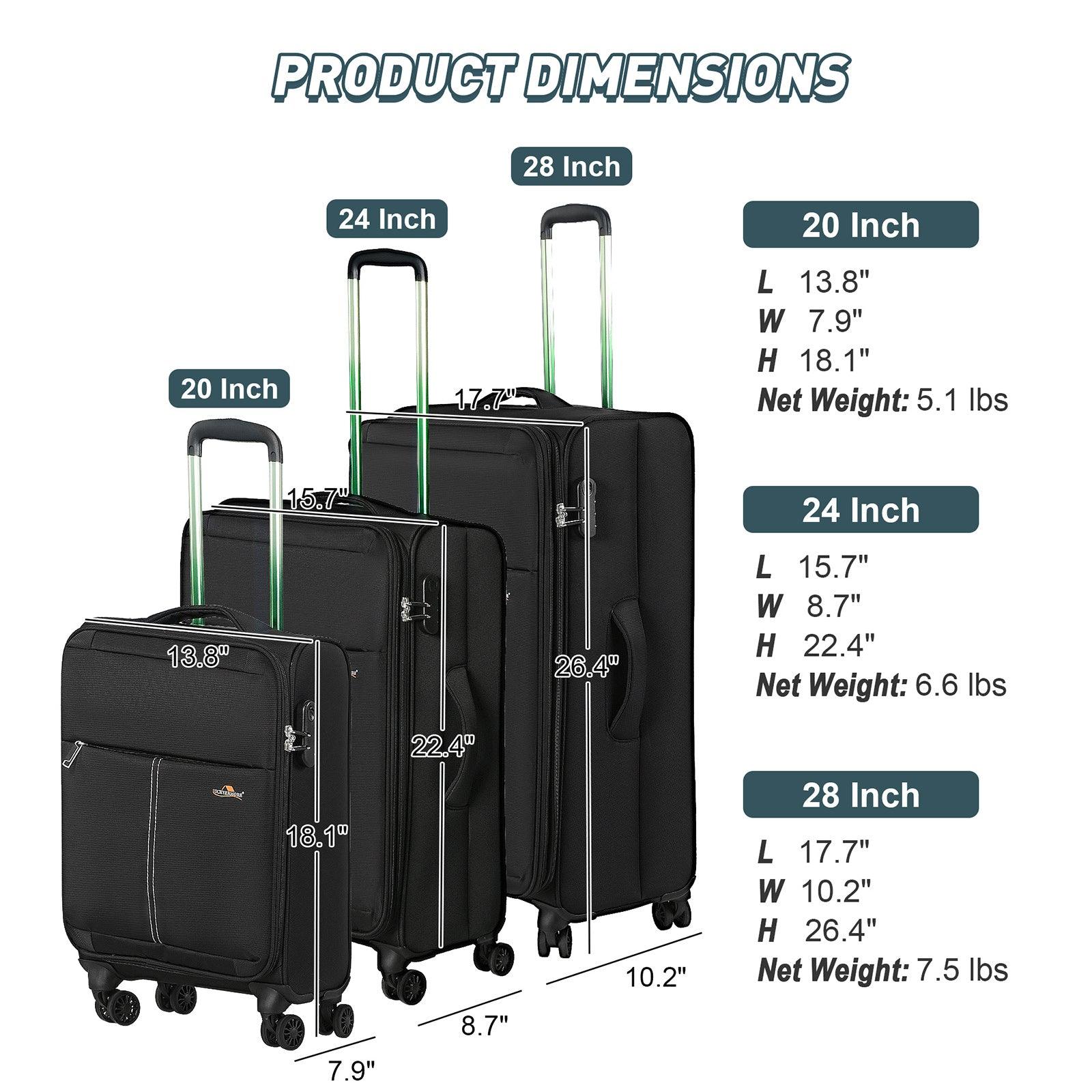 3-Piece Luggage Sets 20"/24"/28" with Wheels and Smooth Trolley Lightweight Expandable Suitcase Set, Black - Luckyermore