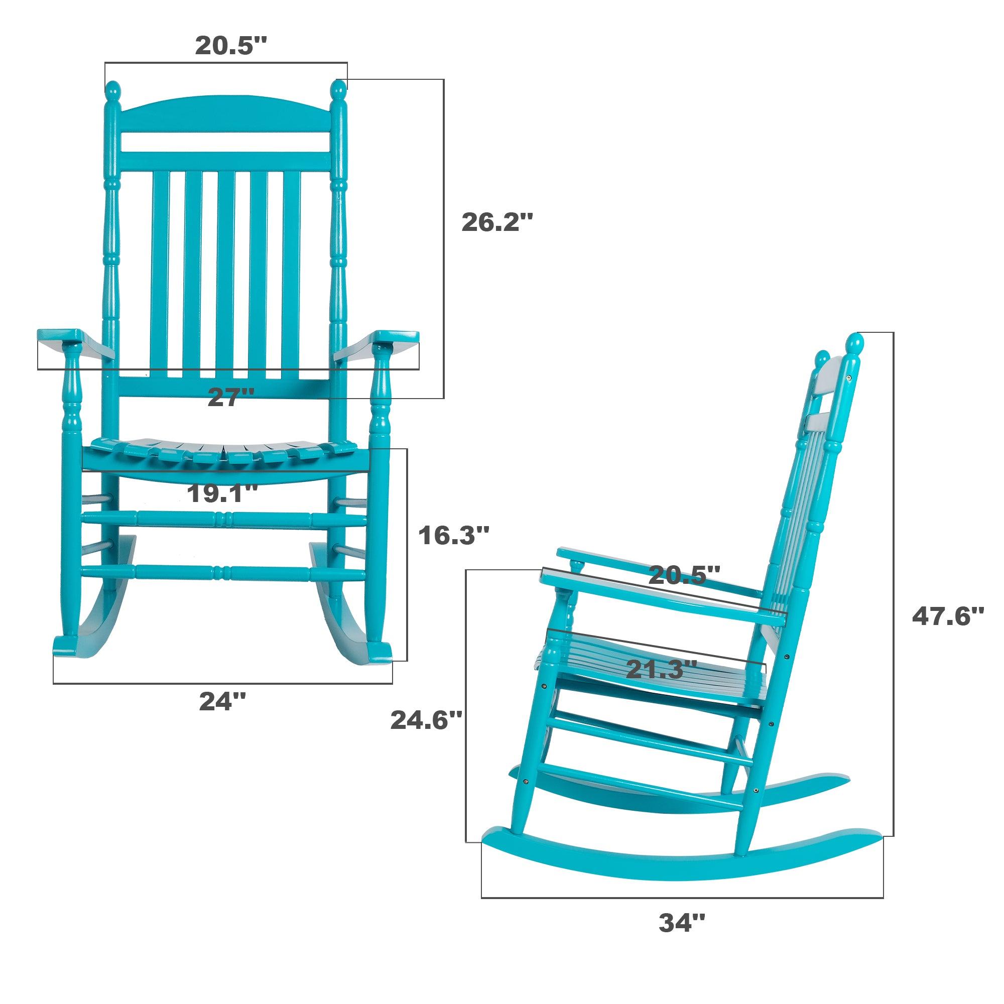 LUCKYERMORE Set of 2 Outdoor Rocking Chairs Wooden High Back Rocker with Armrest for Garden Patio, Blue