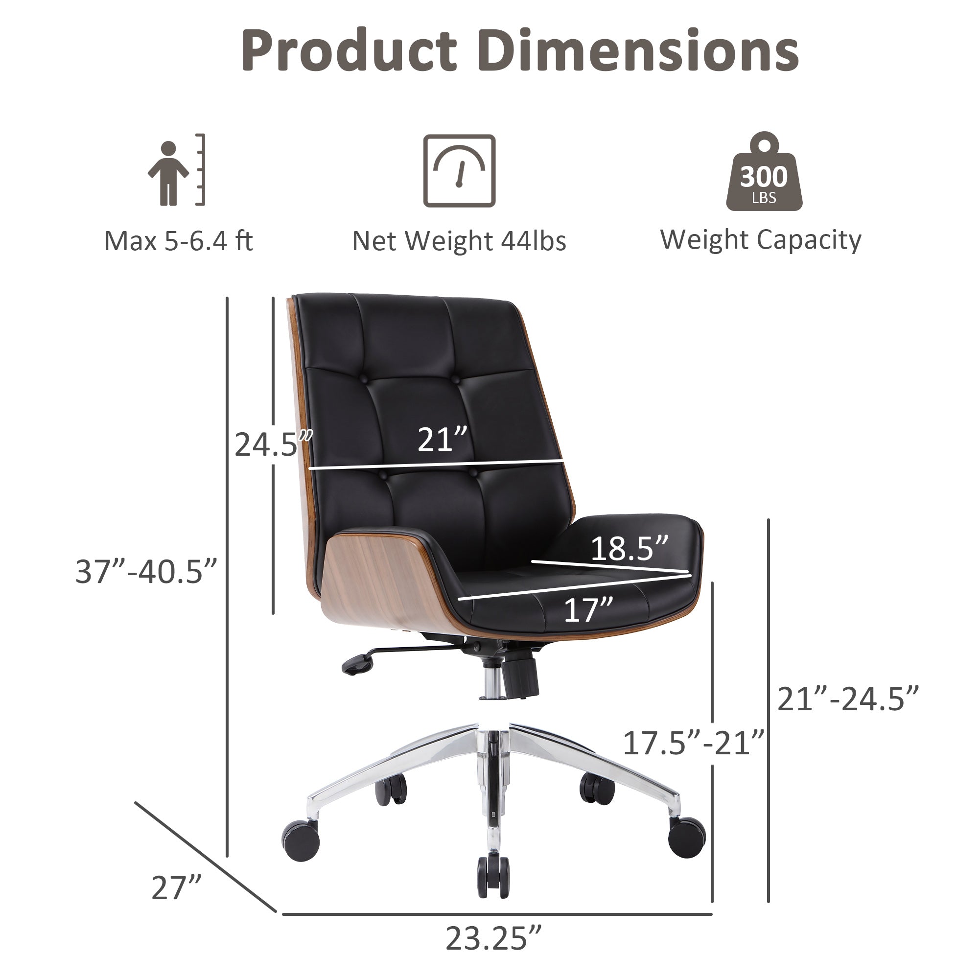 Executive Ergonomic Office Leather Chairs with Tilt and Height Adjustable, Black