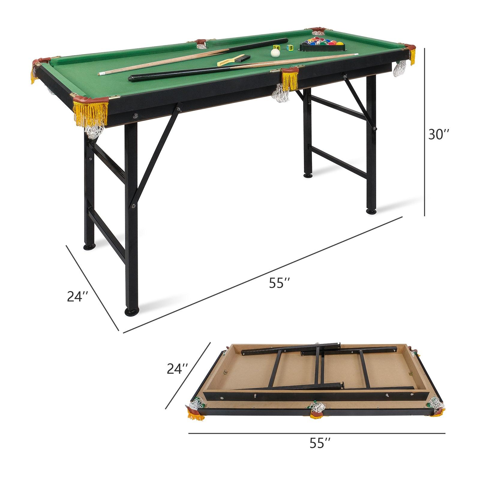 55" Portable Folding Pool Billiard Table Space Saver Game Table for Kids, Green