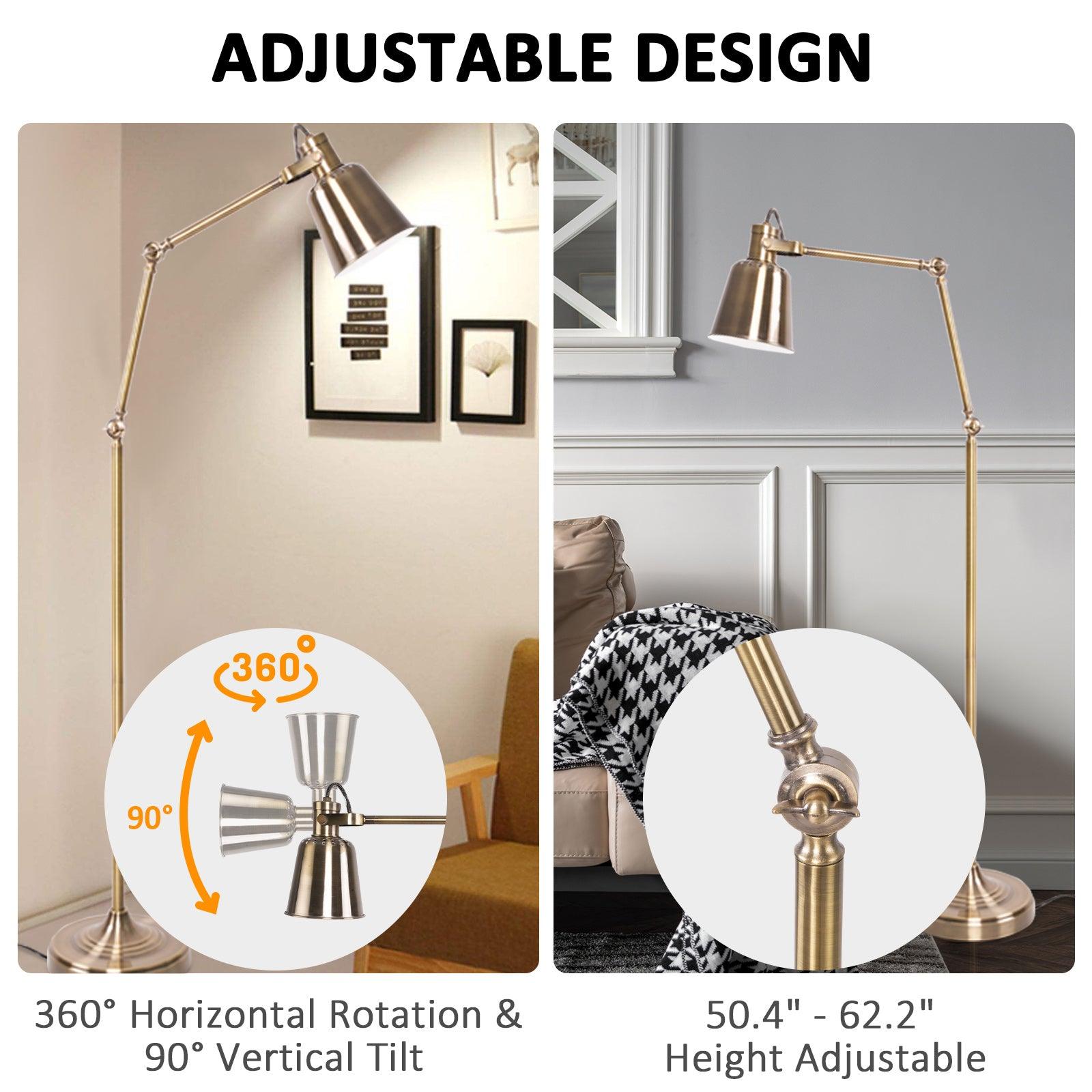 Industrial Standing Floor Lamps with Adjustable Head & Height Foot Switch Metal Tall Stand Up Reading Lamp, Bronze