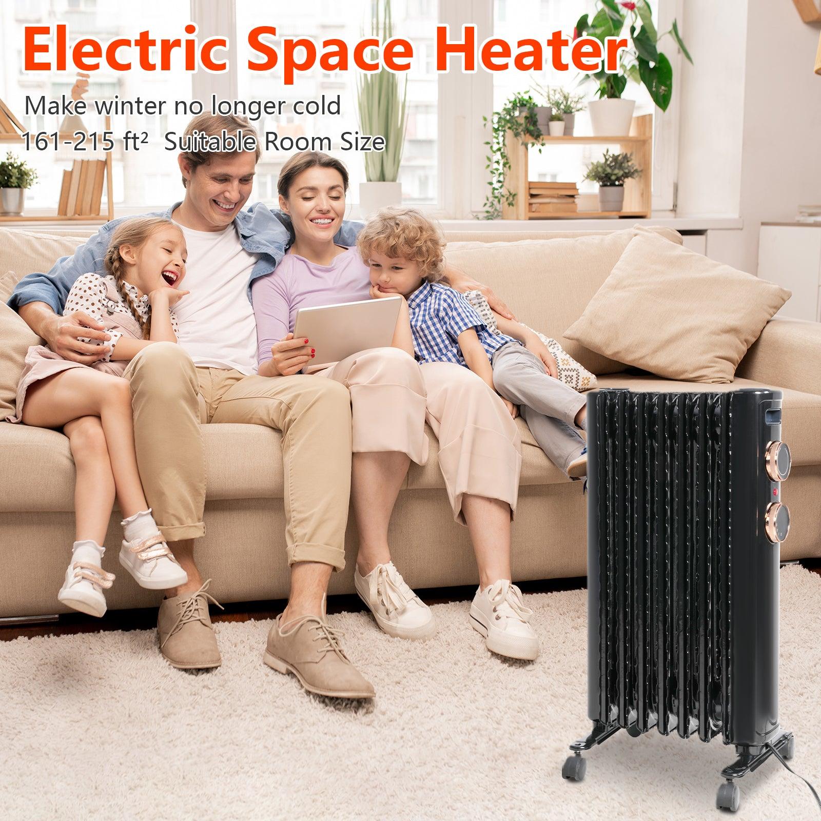 LUCKYERMORE 1500W Oil Filled Radiator Heater with 3 Heating Modes Portable Electric Space Heater, Black