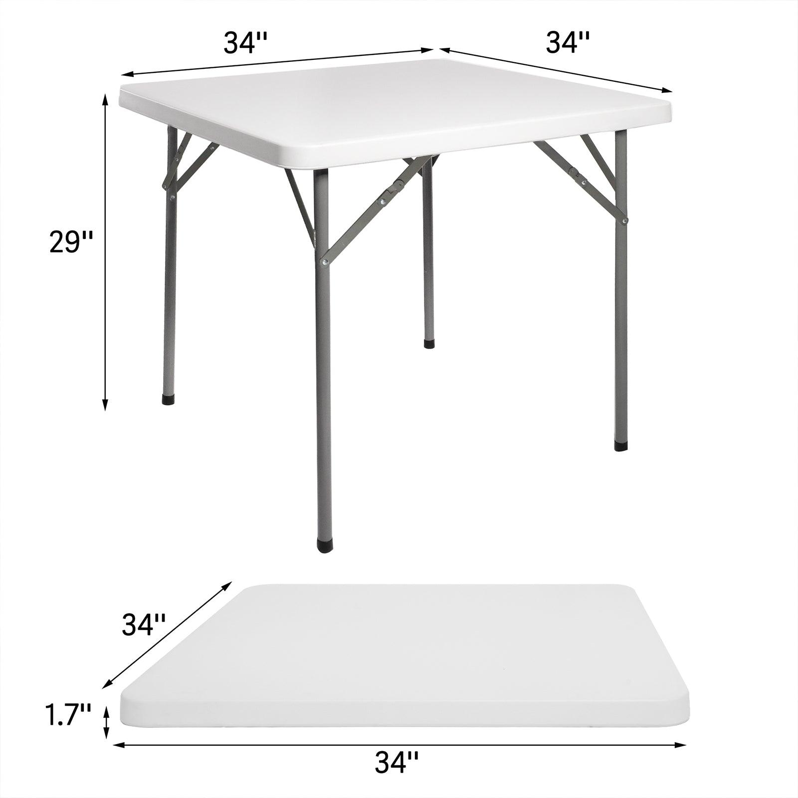 LUCKYERMORE 34" Portable Folding Plastic Square Table for 4 Picnic Dining Table with Carry Handle, White