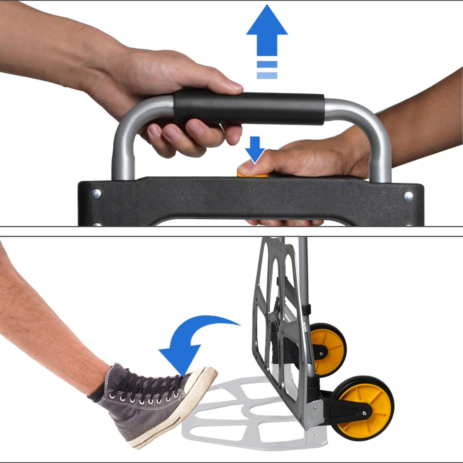 Folding Hand Truck Dolly Hand Cart Aluminum with Telescoping Handle, 330lbs Capacity - Luckyermore