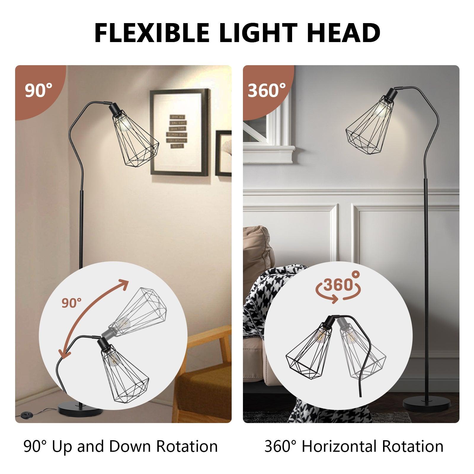 Minimalist Standing Floor Lamps with Adjustable Head Foot Switch Metal Tall Stand Up Reading Lamp, Black - Luckyermore
