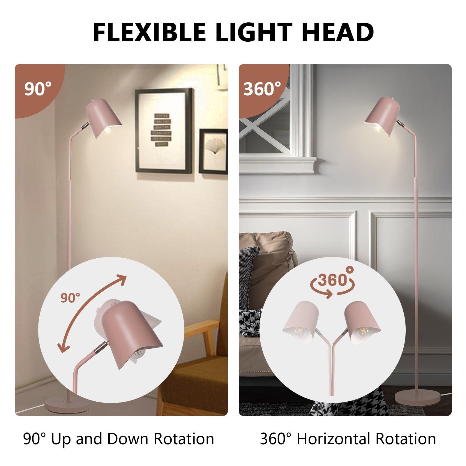 Modern Standing Floor Lamp with Adjustable Metal Shade Foot Switch Tall Stand Up Reading Lamp, Pink - Luckyermore