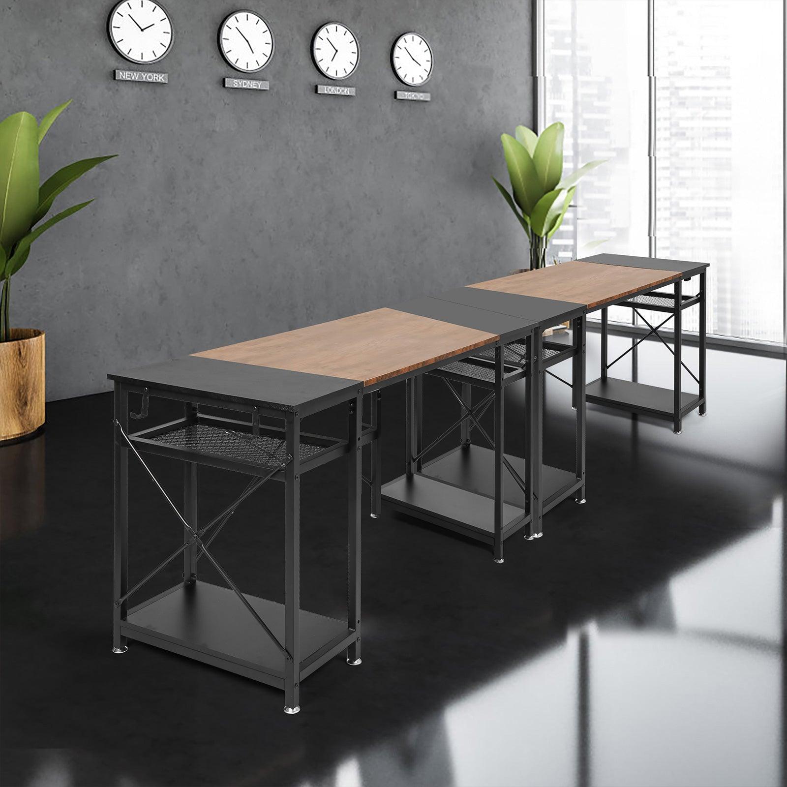 47.2" Home Office Computer Desk with Storage Shelves and 4 Hooks, Rustic and Black - Luckyermore
