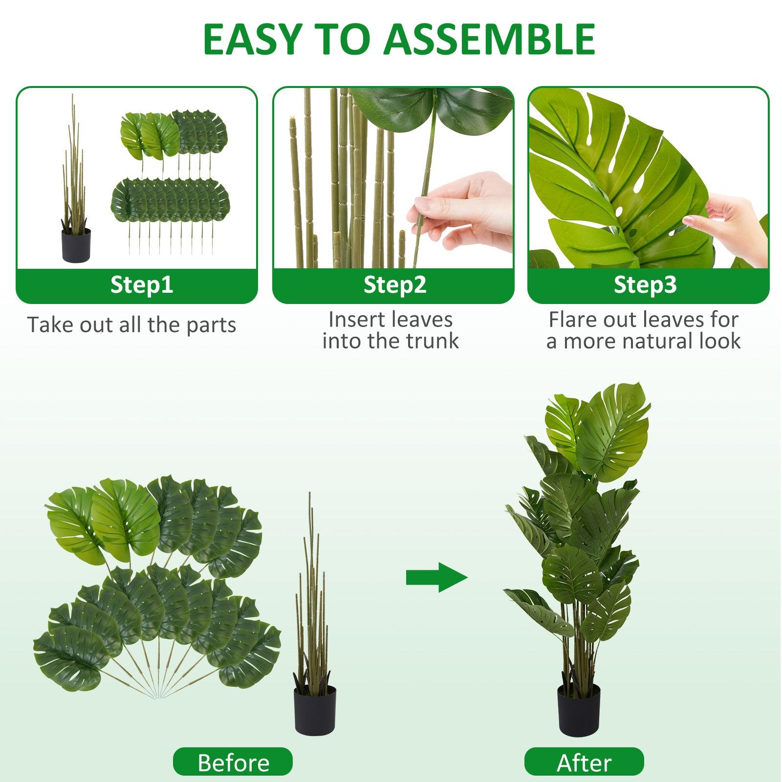 5ft Artificial Monstera Deliciosa Plant with 15 Decorative Leaves Faux Plant with Pot - Luckyermore