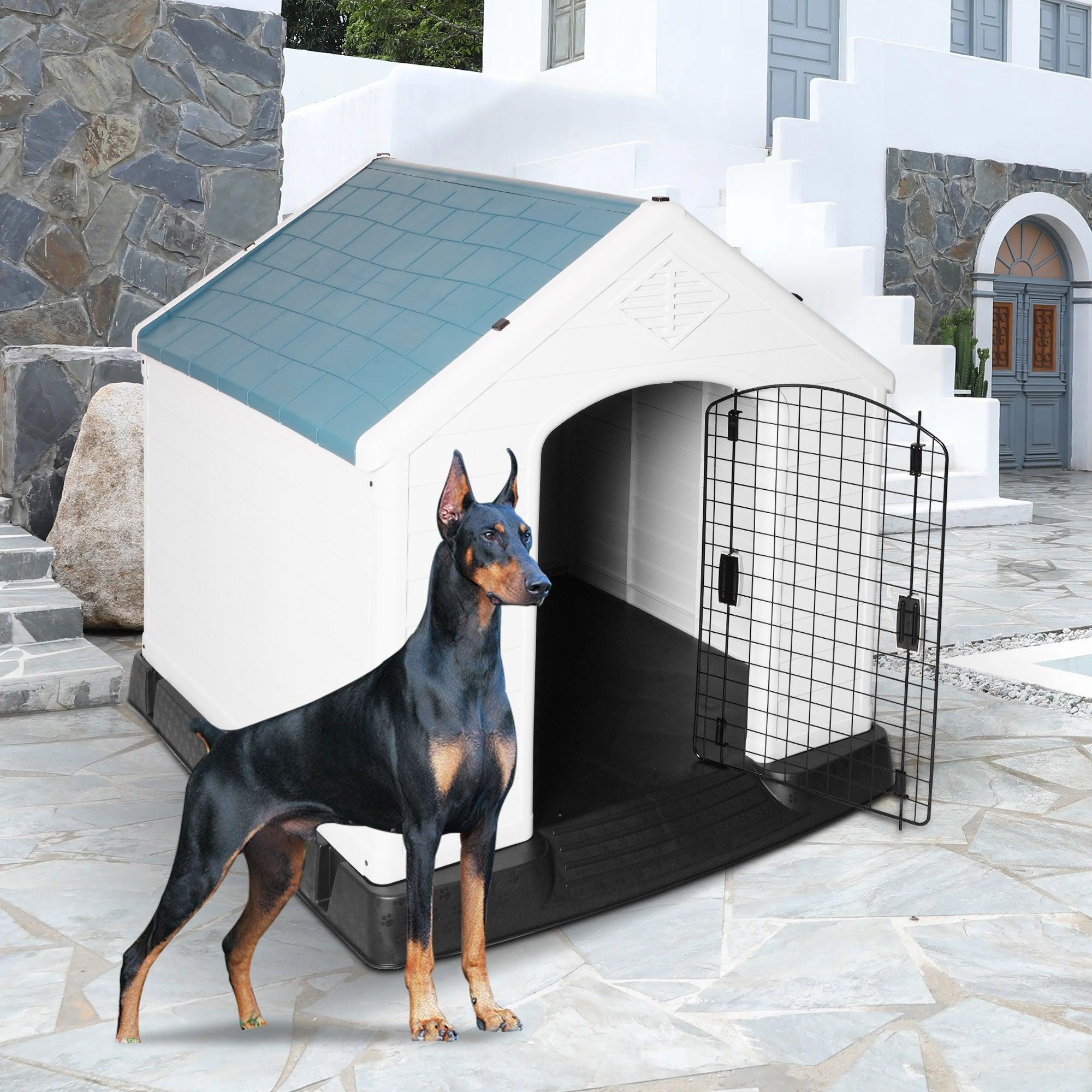 Extra Large Outdoor Dog House Plastic Waterproof Kennel, 42.5"L x 46"W x 45"H