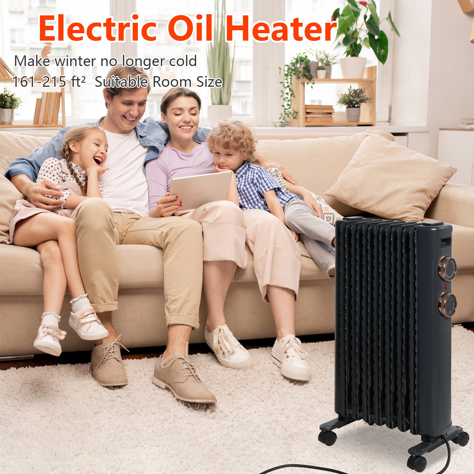 1500W Oil Filled Radiator Heater with 3 Heating Modes Portable Electric Space Heater, Matte Black