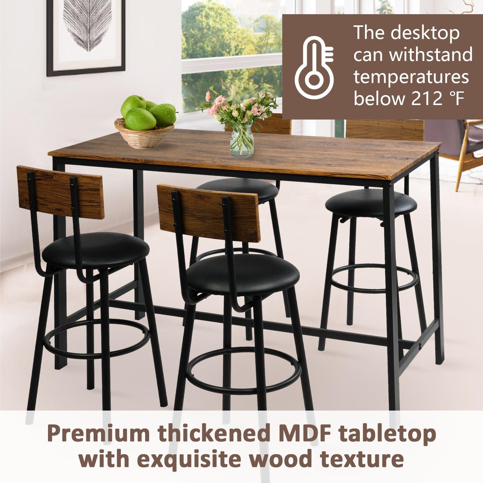 LUCKYERMORE 5 Piece Dining Bar Table Set, 1 Bar Table 47.3" for 4 with 4 Upholstered Bar Stools