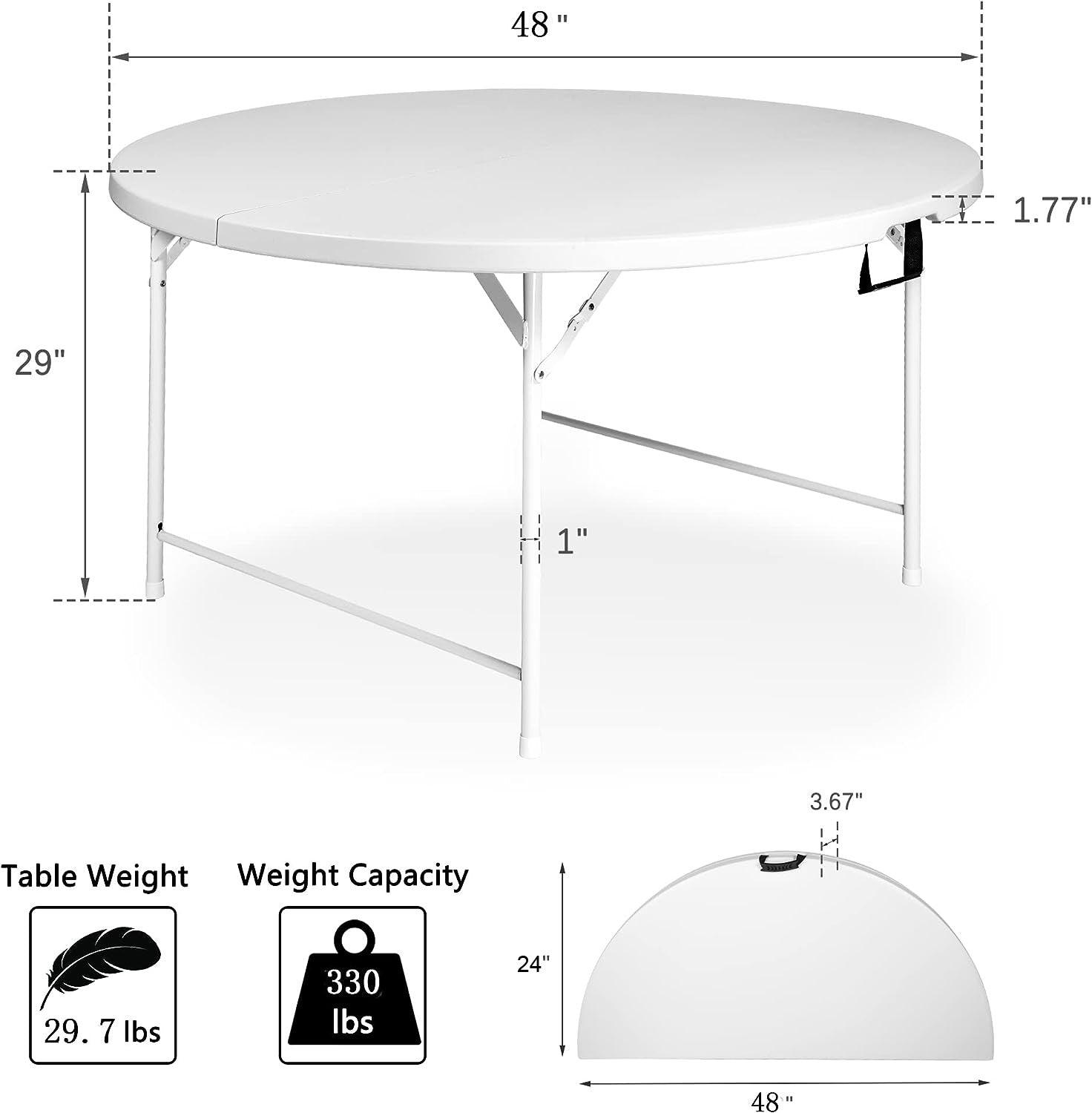 LUCKYERMORE 48” Portable Folding Round Table for 4-6 Plastic Dining Table with Carry Handle