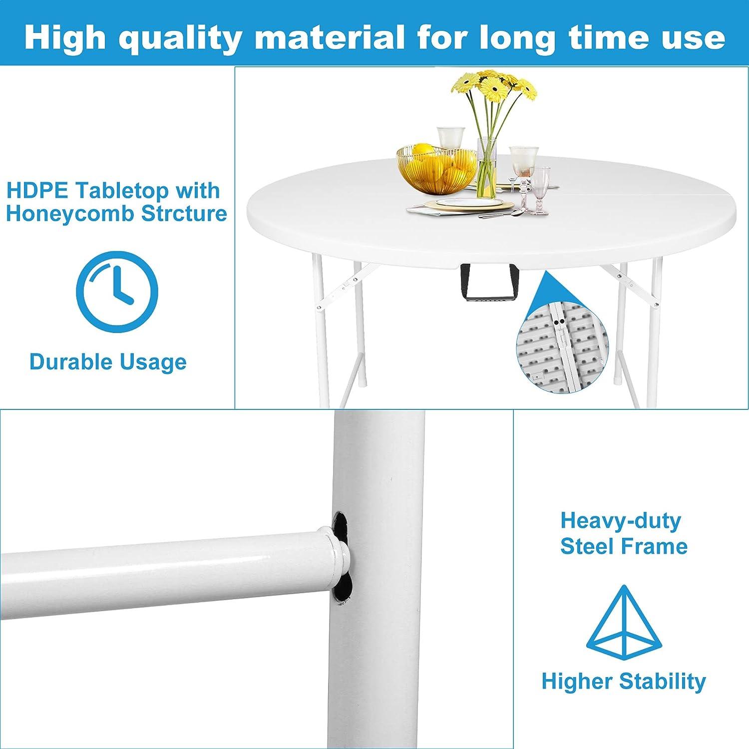 LUCKYERMORE 48” Portable Folding Round Table for 4-6 Plastic Dining Table with Carry Handle