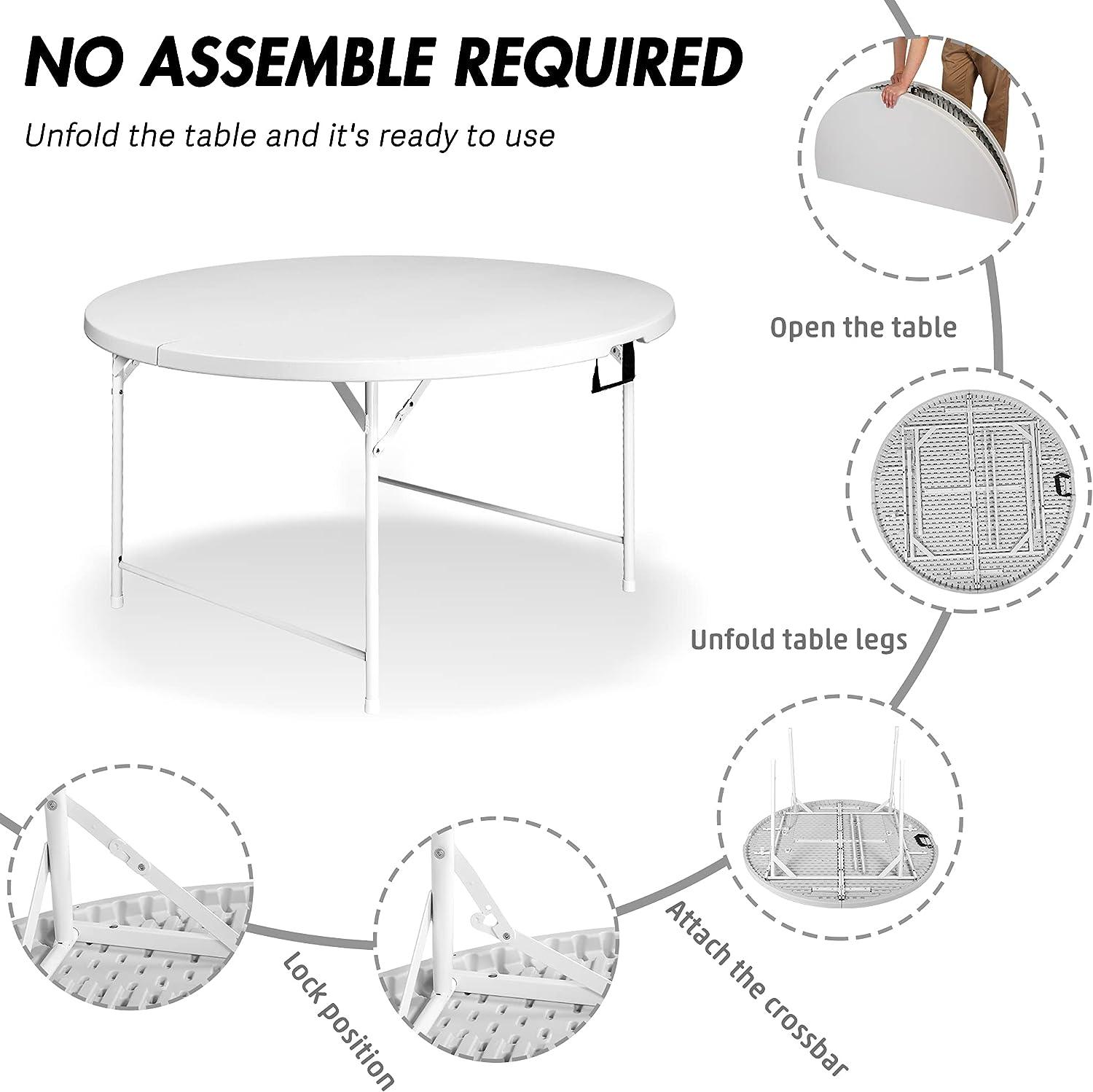 LUCKYERMORE 48” Portable Folding Round Table for 4-6 Plastic Dining Table with Carry Handle