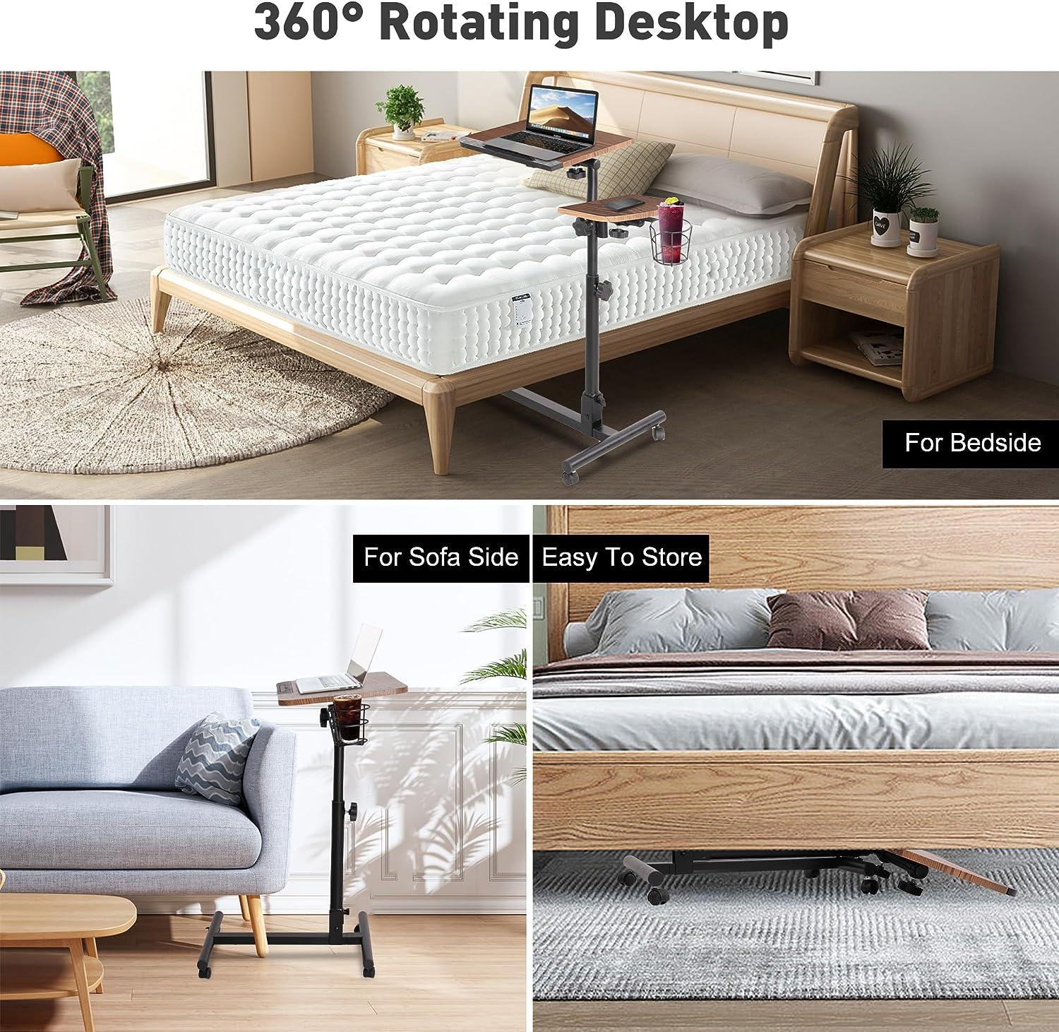 Rolling Laptop Desk Cart Height Adjustable Bedside Table Laptop Rolling Cart - Luckyermore
