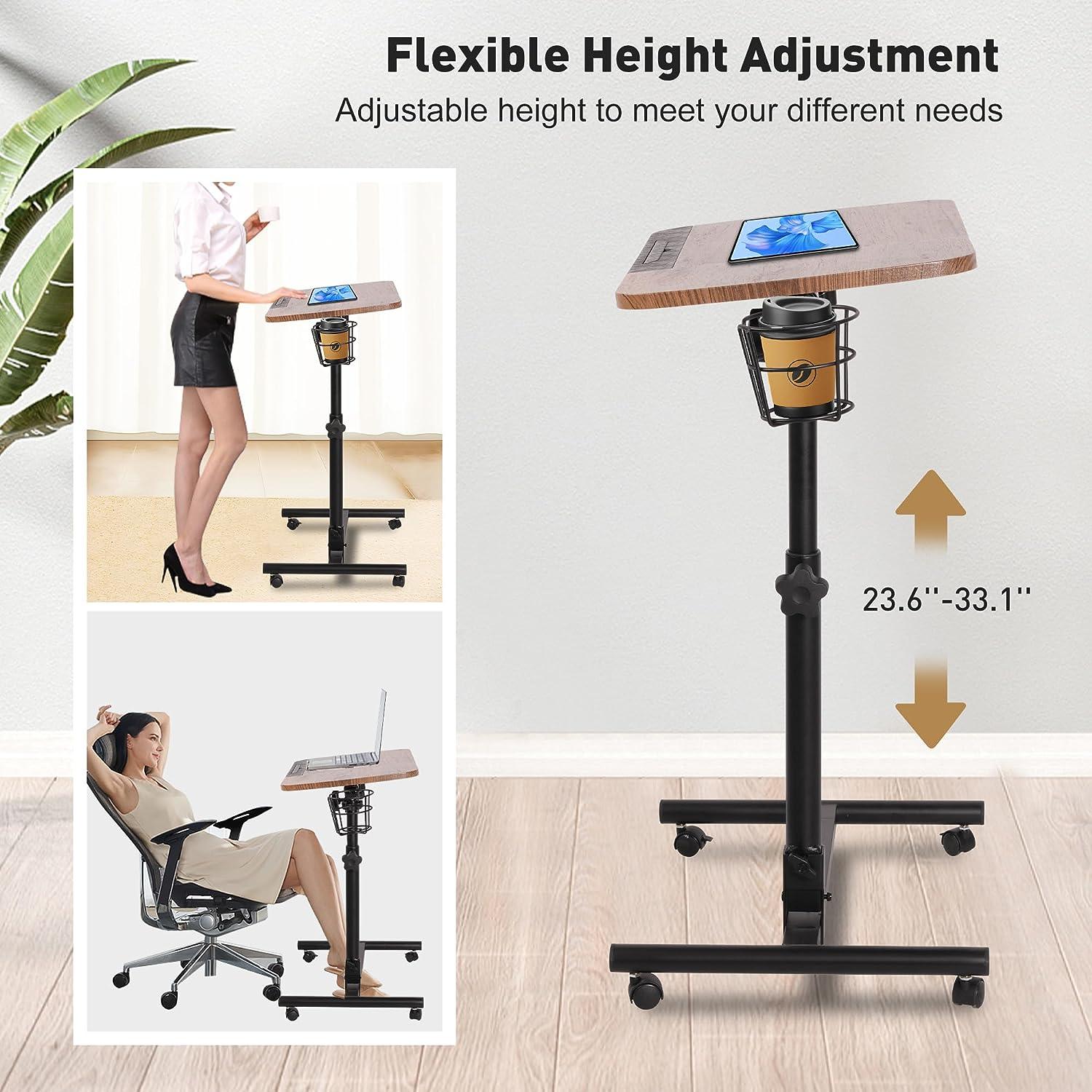 Rolling Laptop Desk Cart Height Adjustable Bedside Table Laptop Rolling Cart