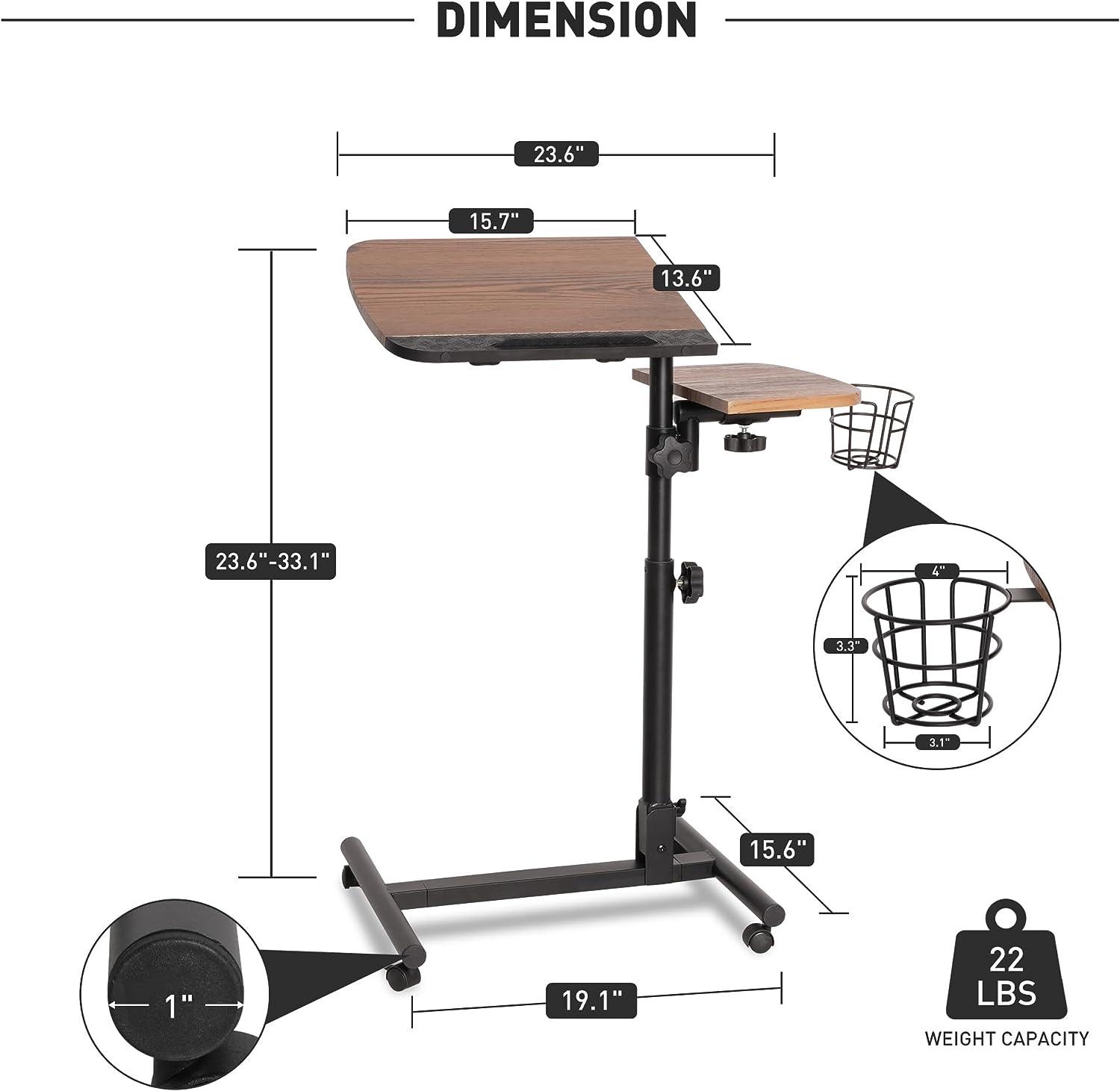 Rolling Laptop Desk Cart Height Adjustable Bedside Table Laptop Rolling Cart