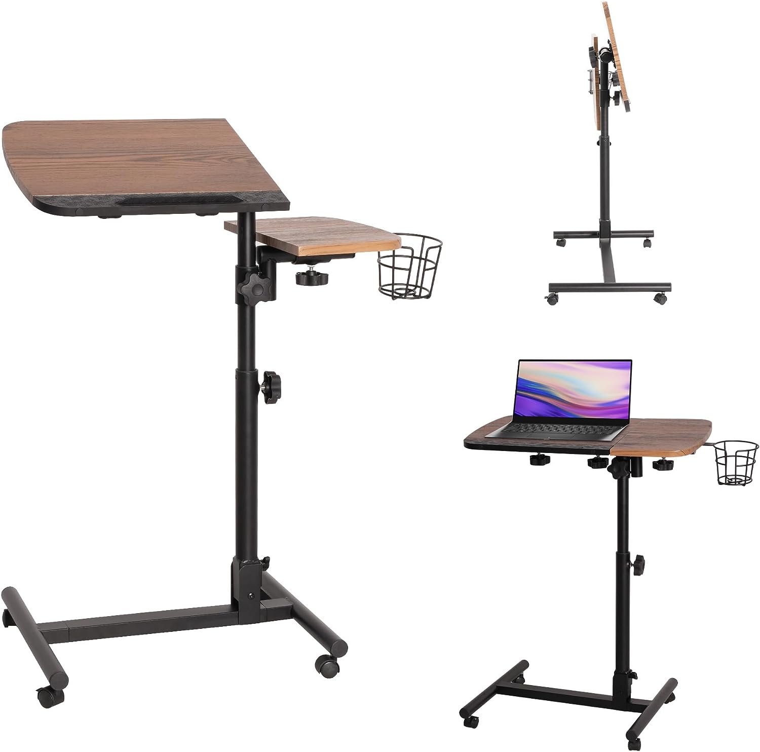 Rolling Laptop Desk Cart Height Adjustable Bedside Table Laptop Rolling Cart