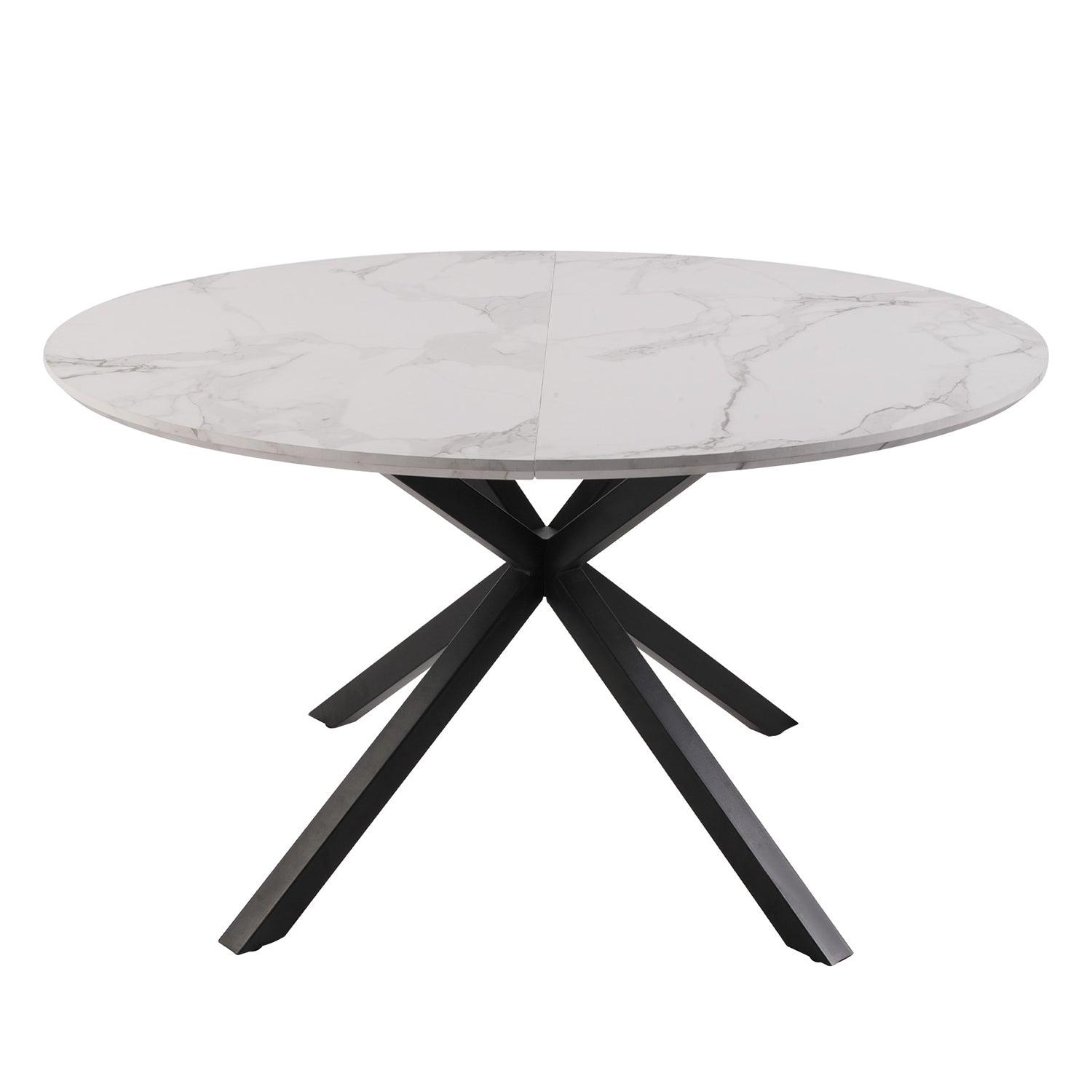 LUCKYERMORE 53" Round Mid-Century Modern Wooden Kitchen Dining Table for 4-6 with Solid Metal Leg, Marble Texture