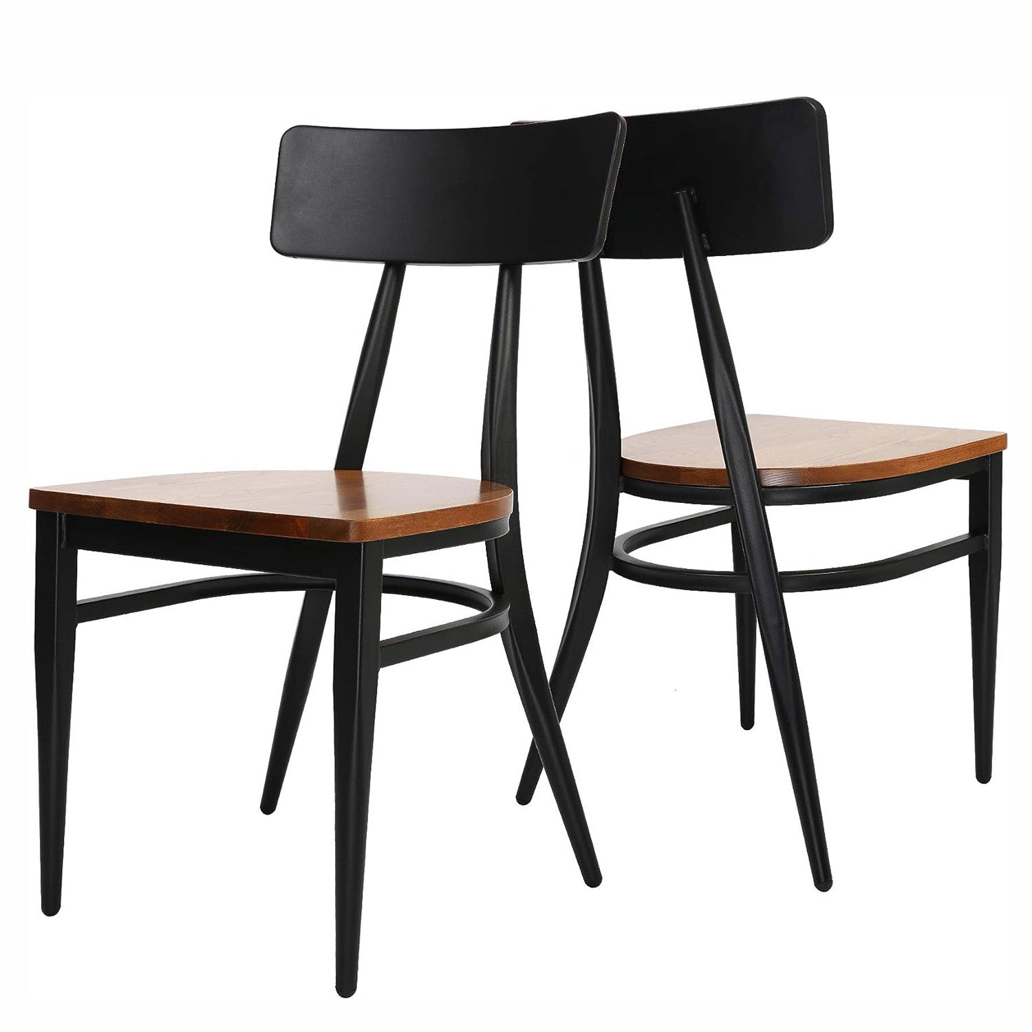 Set of 2 Kitchen Dining Chairs Wood Seat with Simple Back Metal Legs, π Back Black
