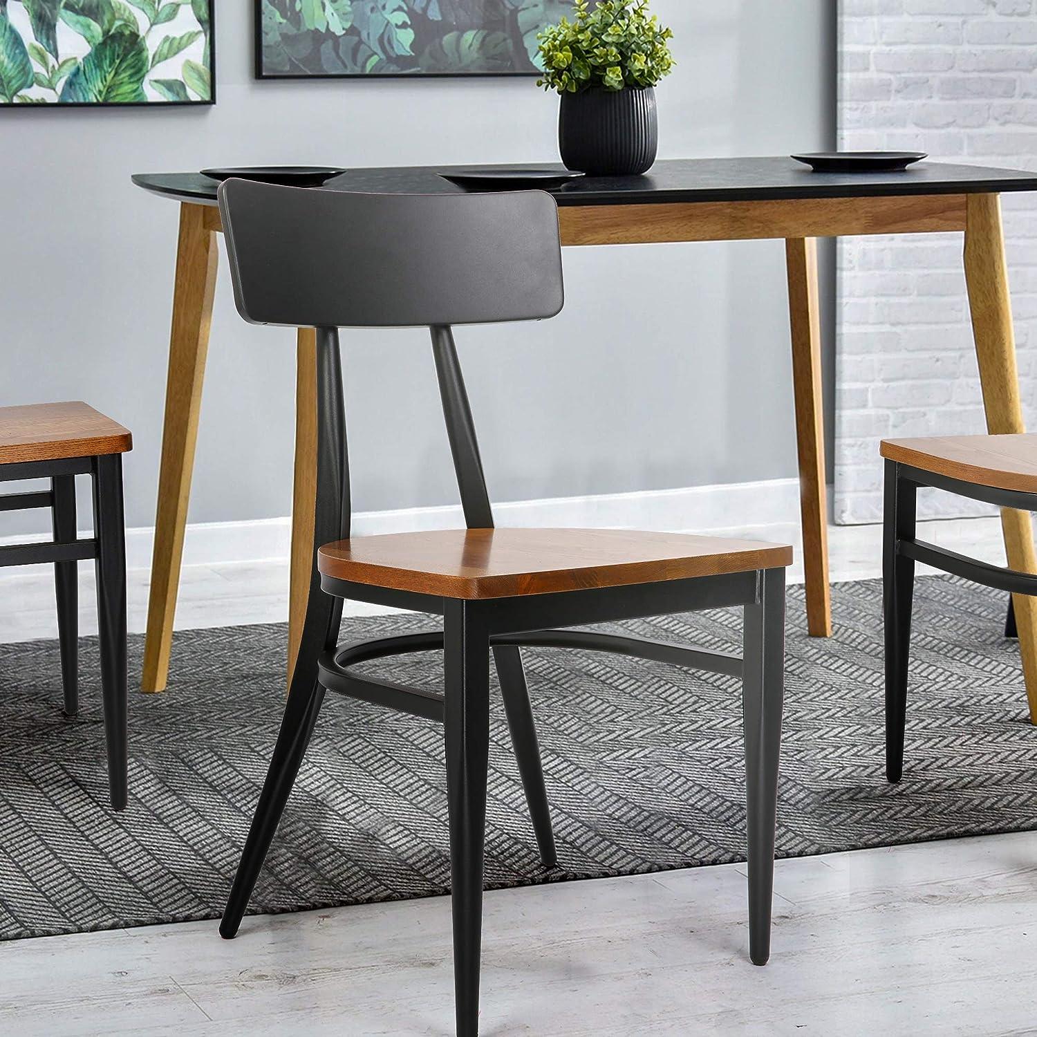 LUCKYERMORE Set of 2 Kitchen Dining Chairs Wood Seat with Simple Back Metal Legs, π Back Black