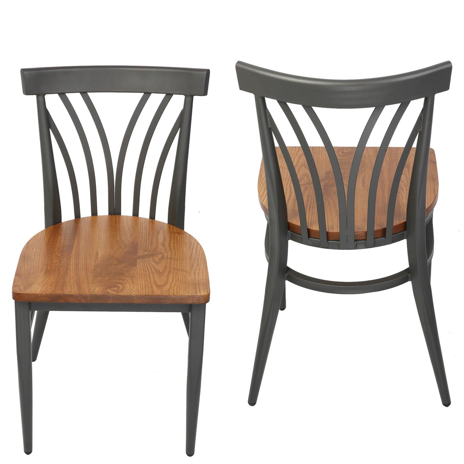 Set of 2 Kitchen Dining Chairs Wood Seat with Metal Legs Fully Assembled, Curve V Back