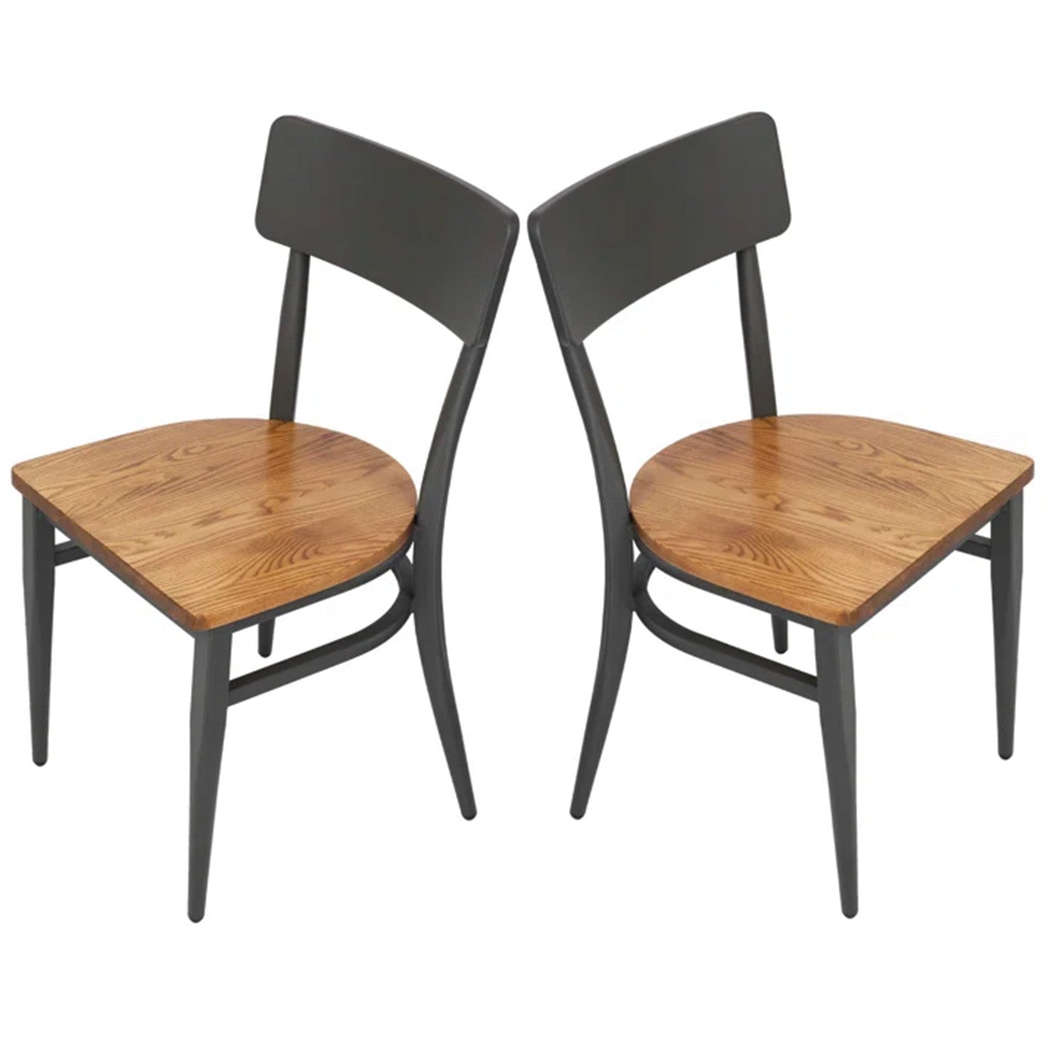 Set of 2 Mid-Century Wooden Dining Chairs Metal Solid Wood Kitchen Chair, Open π Back