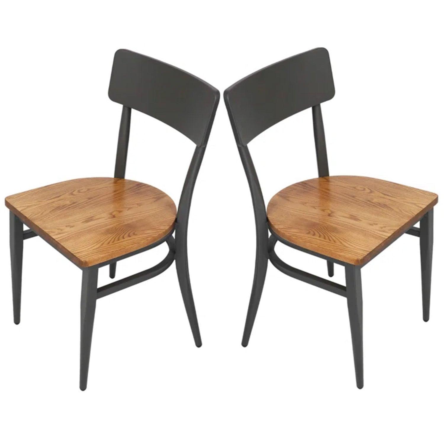 Set of 2 Mid-Century Wooden Dining Chairs Metal Solid Wood Kitchen Chair, Open π Back - Luckyermore