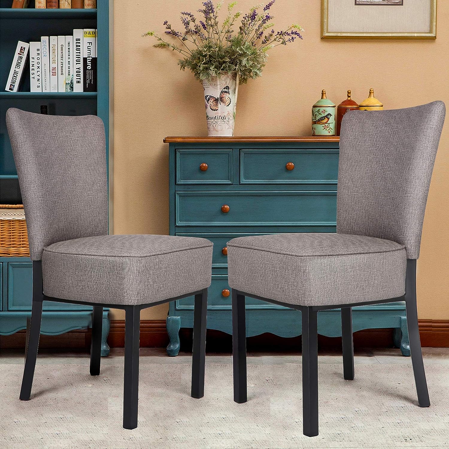 LUCKYERMORE Set of 2 Modern Dining Chairs PU Leather Side Chairs with Soft Cushion, Gray