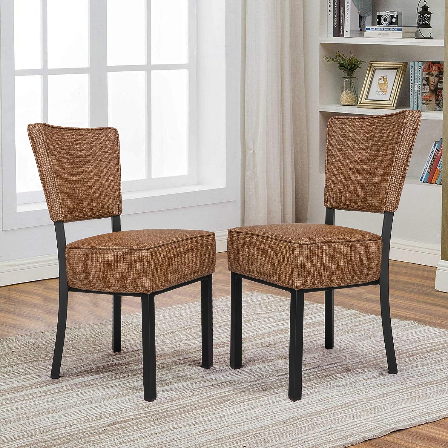 LUCKYERMORE Set of 2 Kitchen Dining Chairs PU Leather Side Chairs with Soft Cushion, Brown