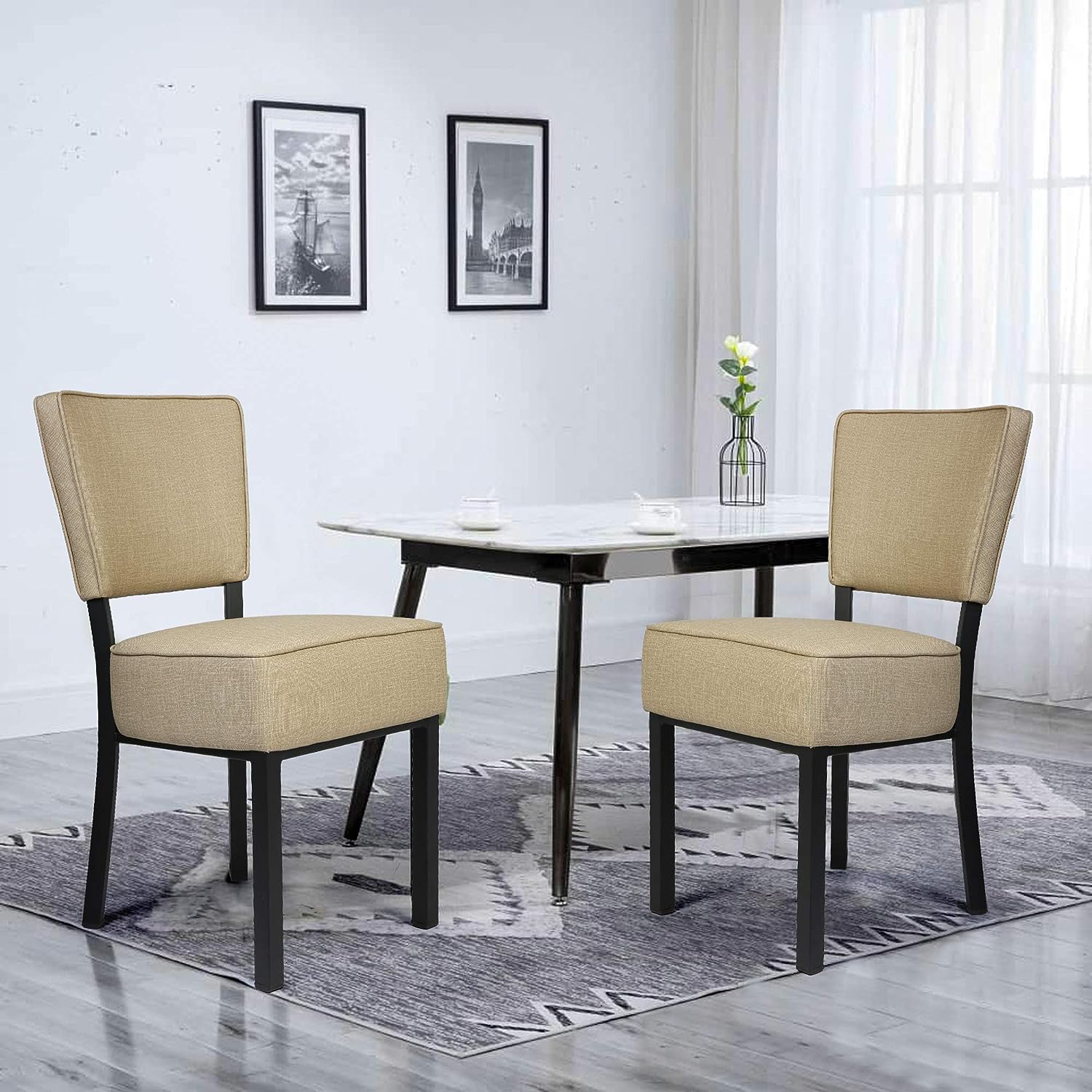 LUCKYERMORE Set of 2 Kitchen Dining Chairs PU Leather Side Chairs with Soft Cushion, Beige