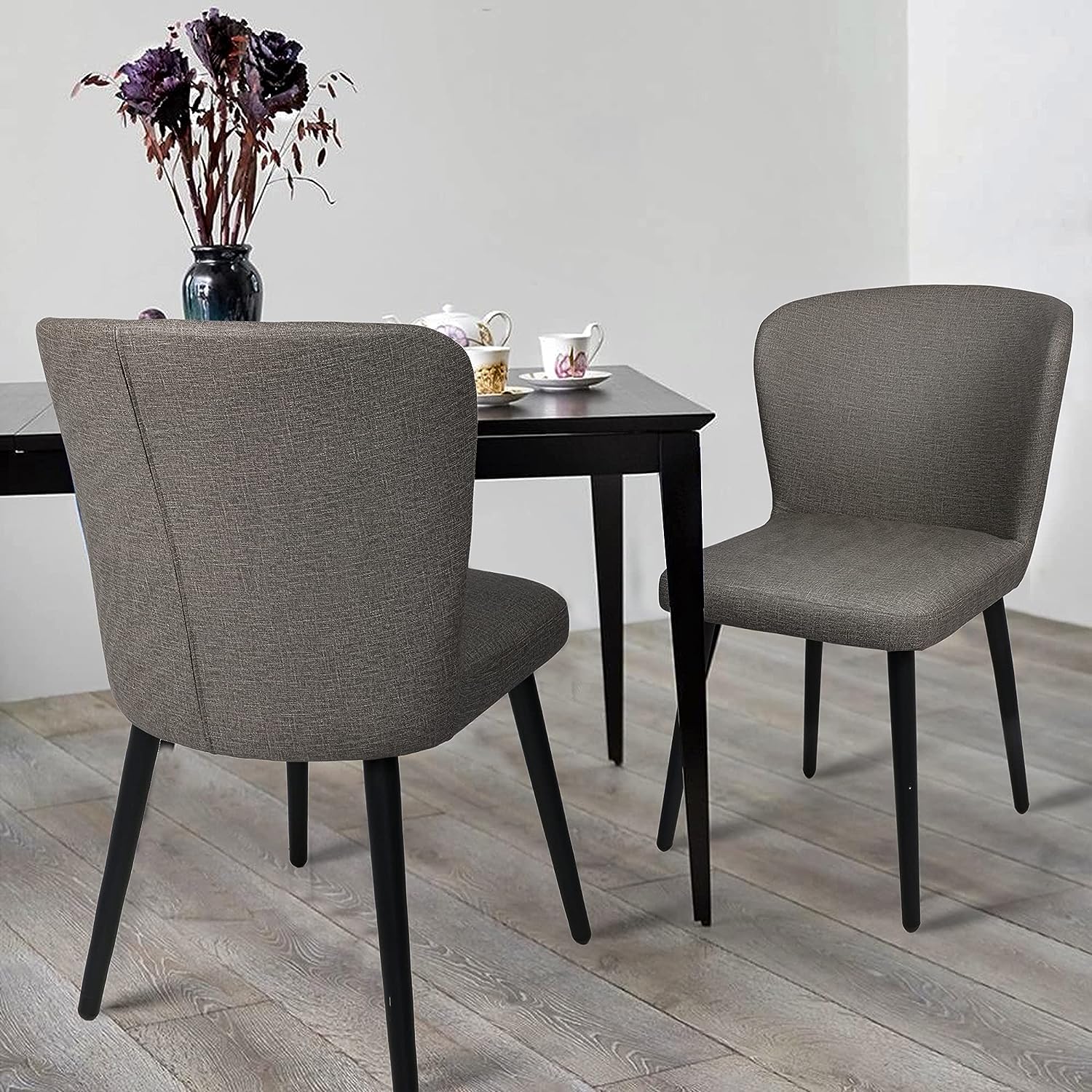 LUCKYERMORE Set of 2 Dining Room Chairs Upholstered Side Chairs with Soft PU Leather Seat Backrest, Gray